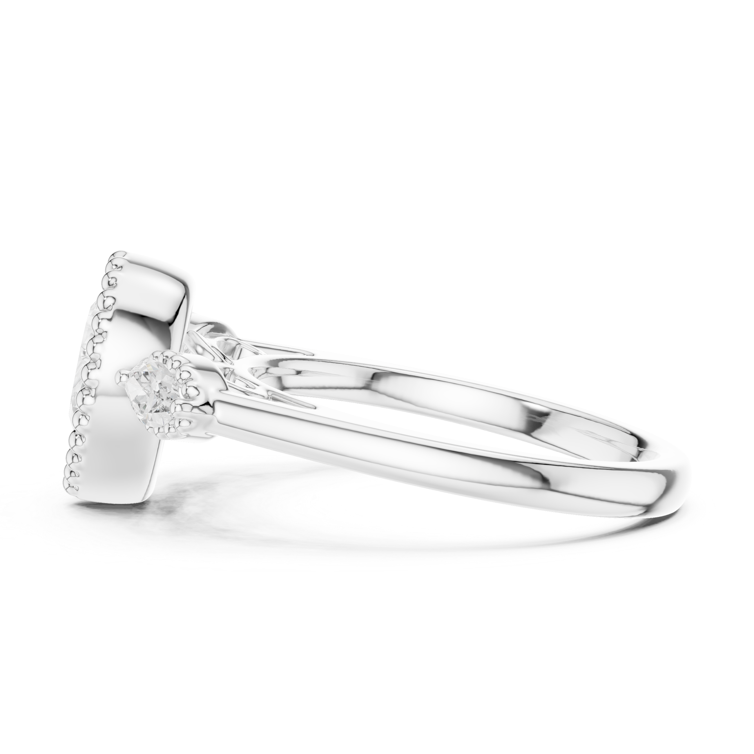 Pear Shaped Diamond Halo Ring with Marquise Side Stones
