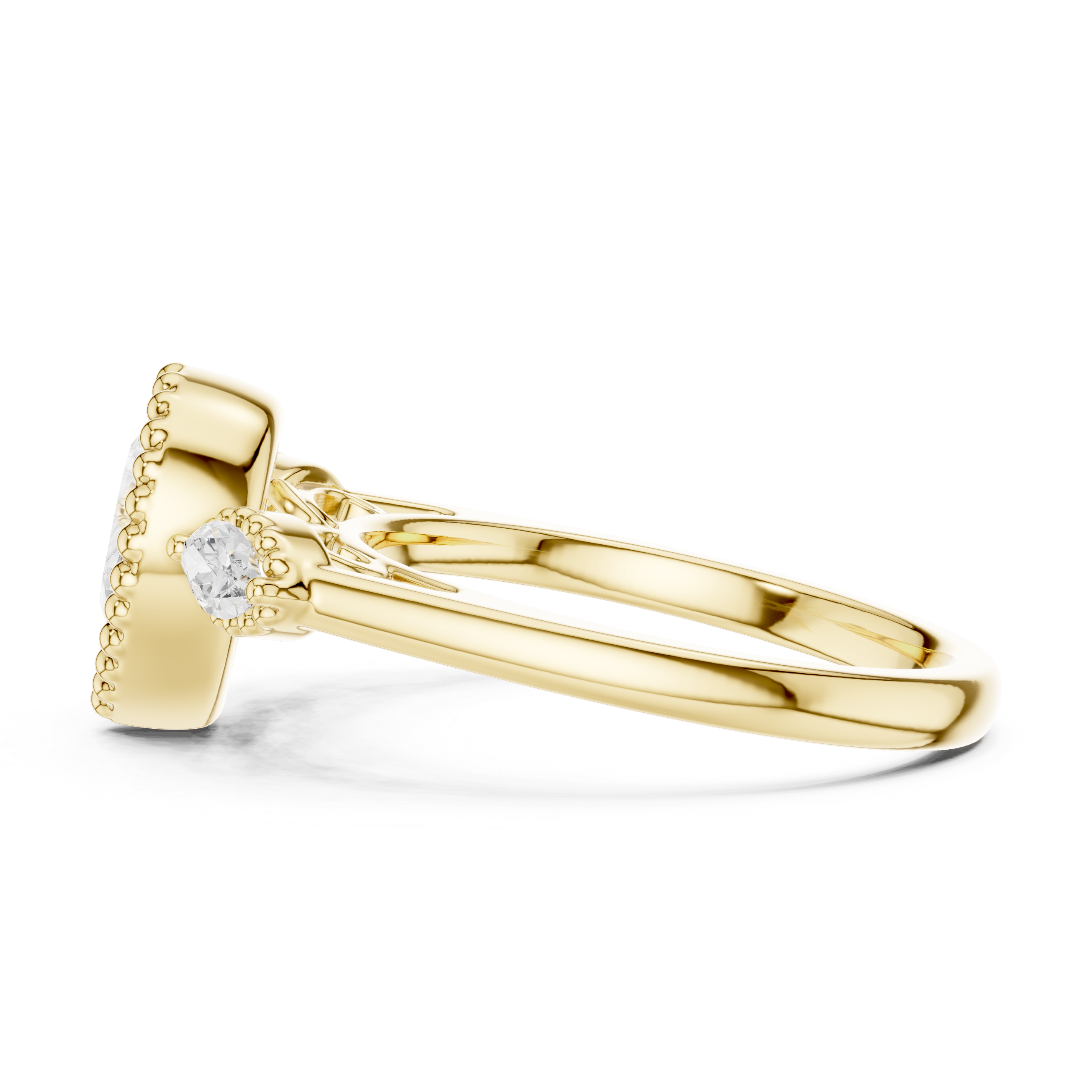 Pear Shaped Diamond Halo Ring with Marquise Side Stones