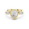 Pear Shaped Diamond Halo Ring with Marquise Side Stones
