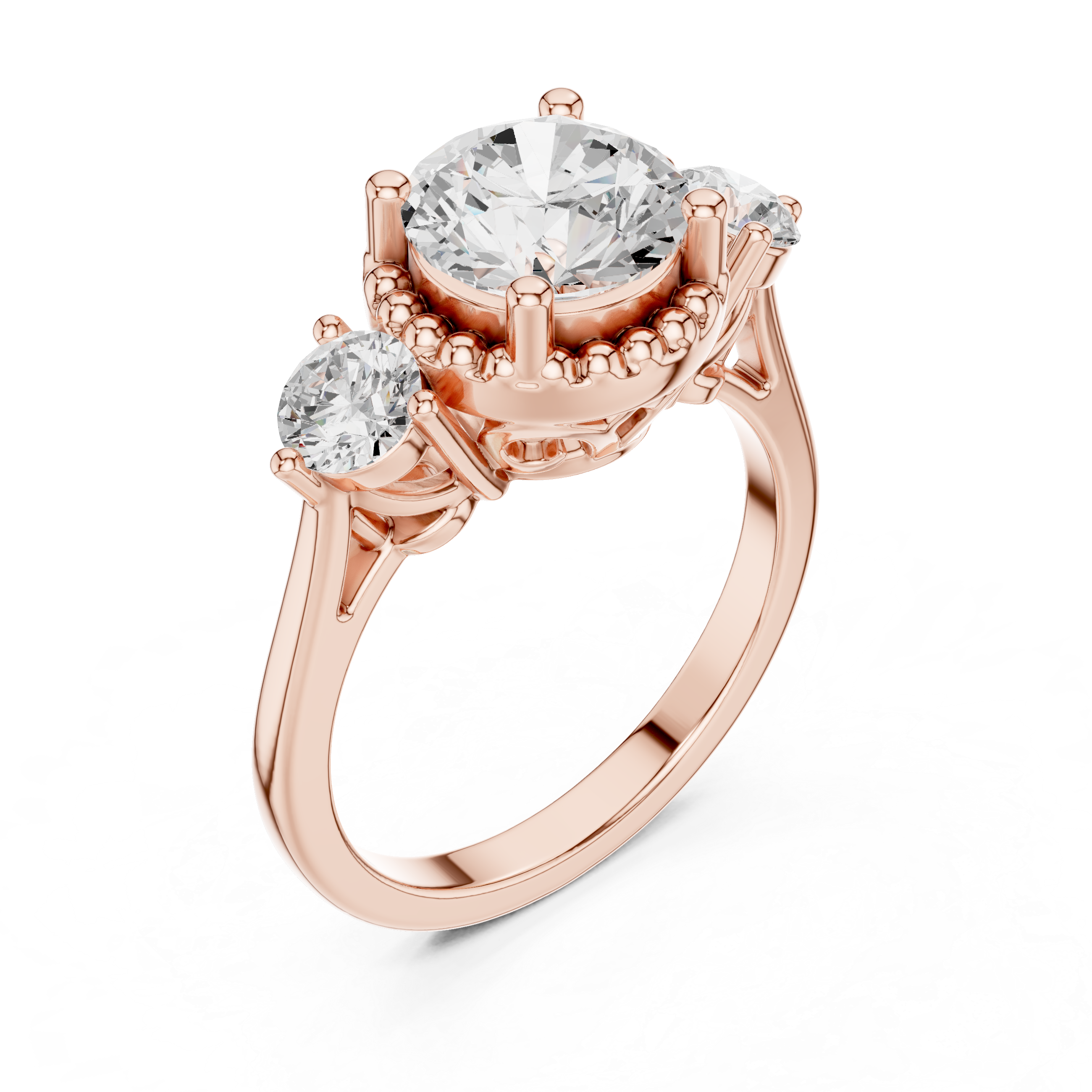 Round Cut Diamond Halo Ring with Side Stones