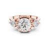 Round Cut Diamond Halo Ring with Side Stones