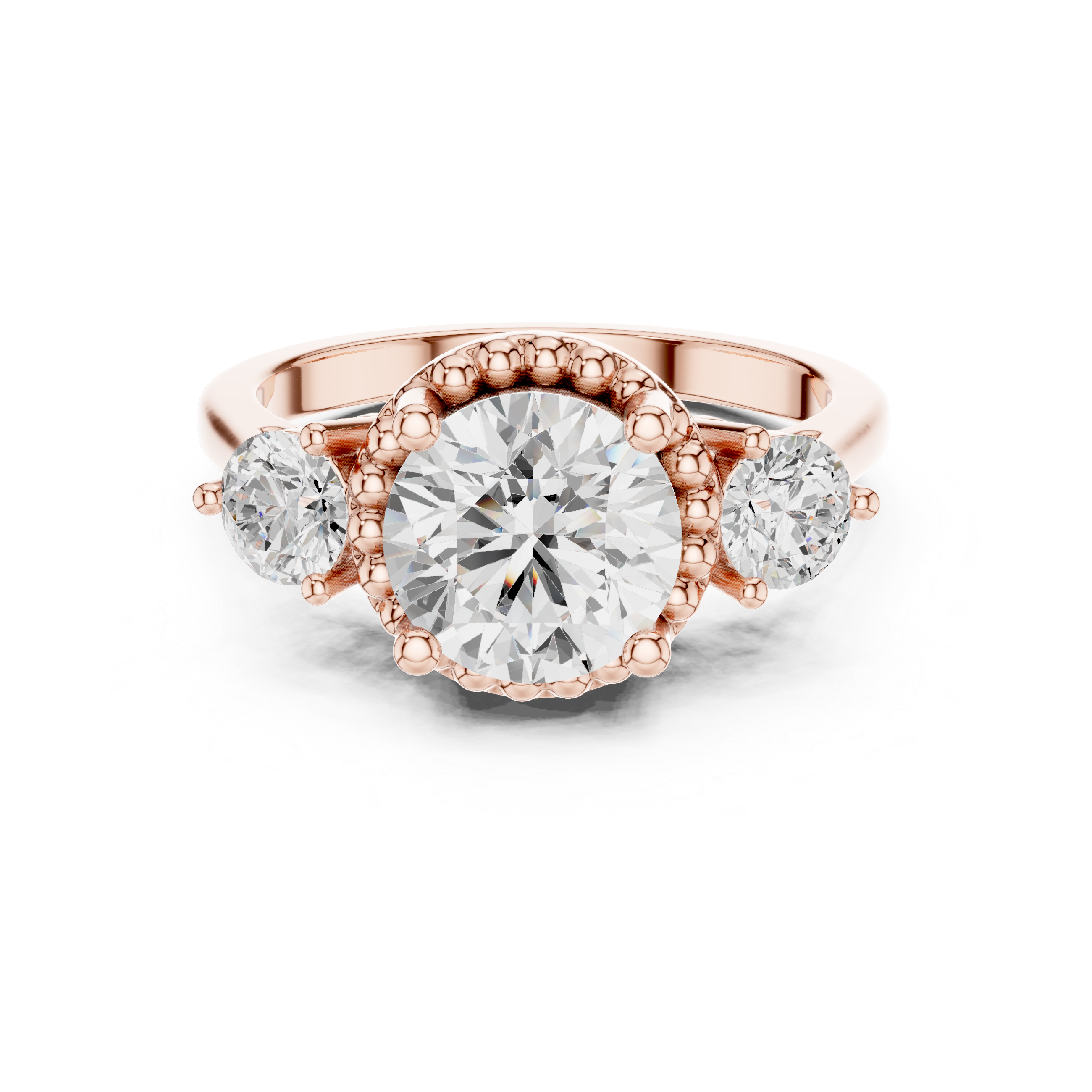 Round Cut Diamond Halo Ring with Side Stones
