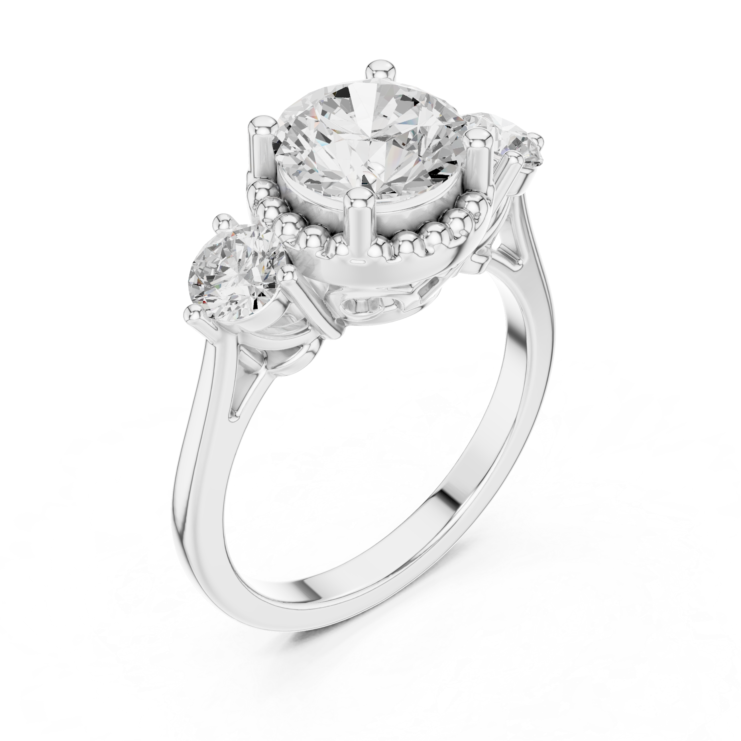 Round Cut Diamond Halo Ring with Side Stones