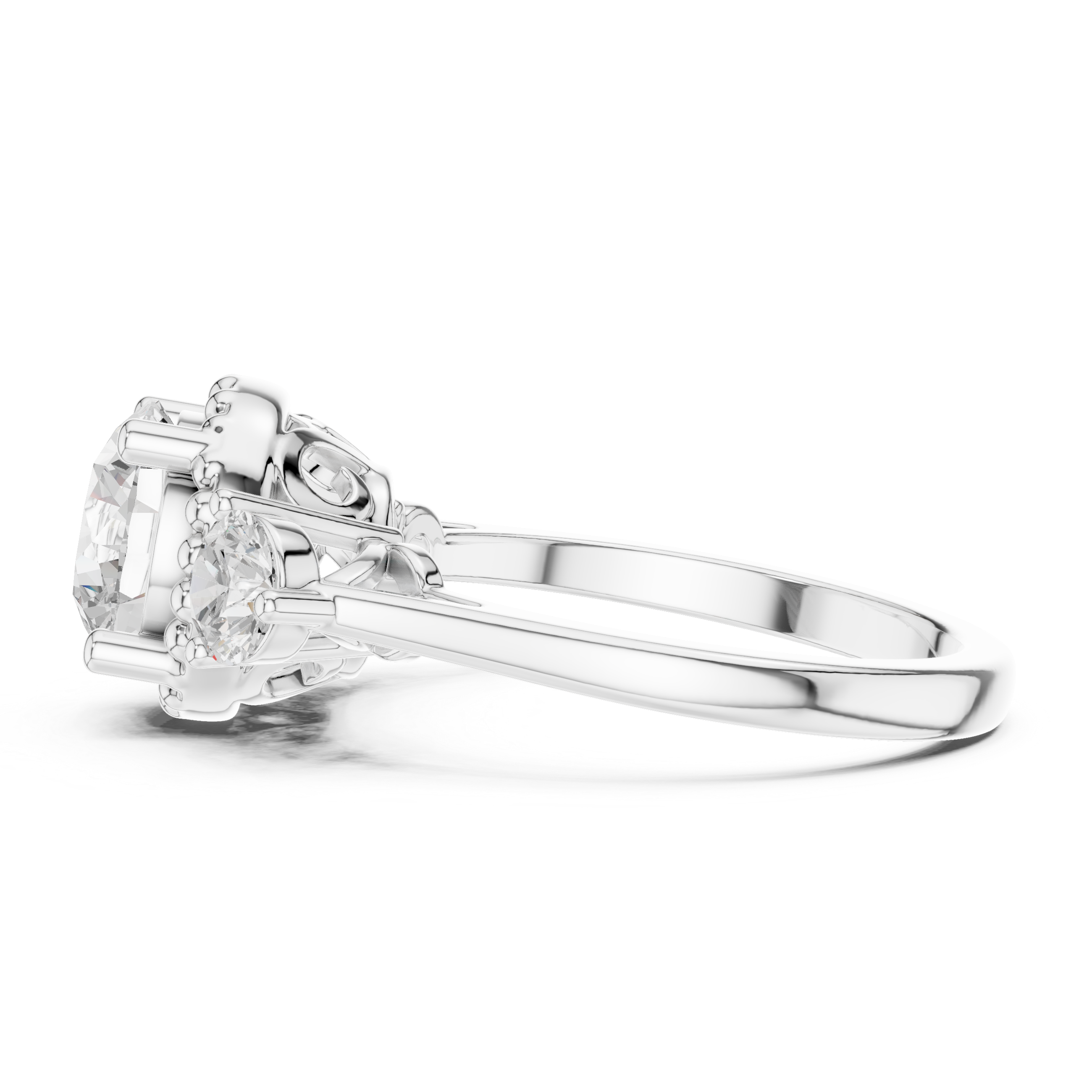 Round Cut Diamond Halo Ring with Side Stones