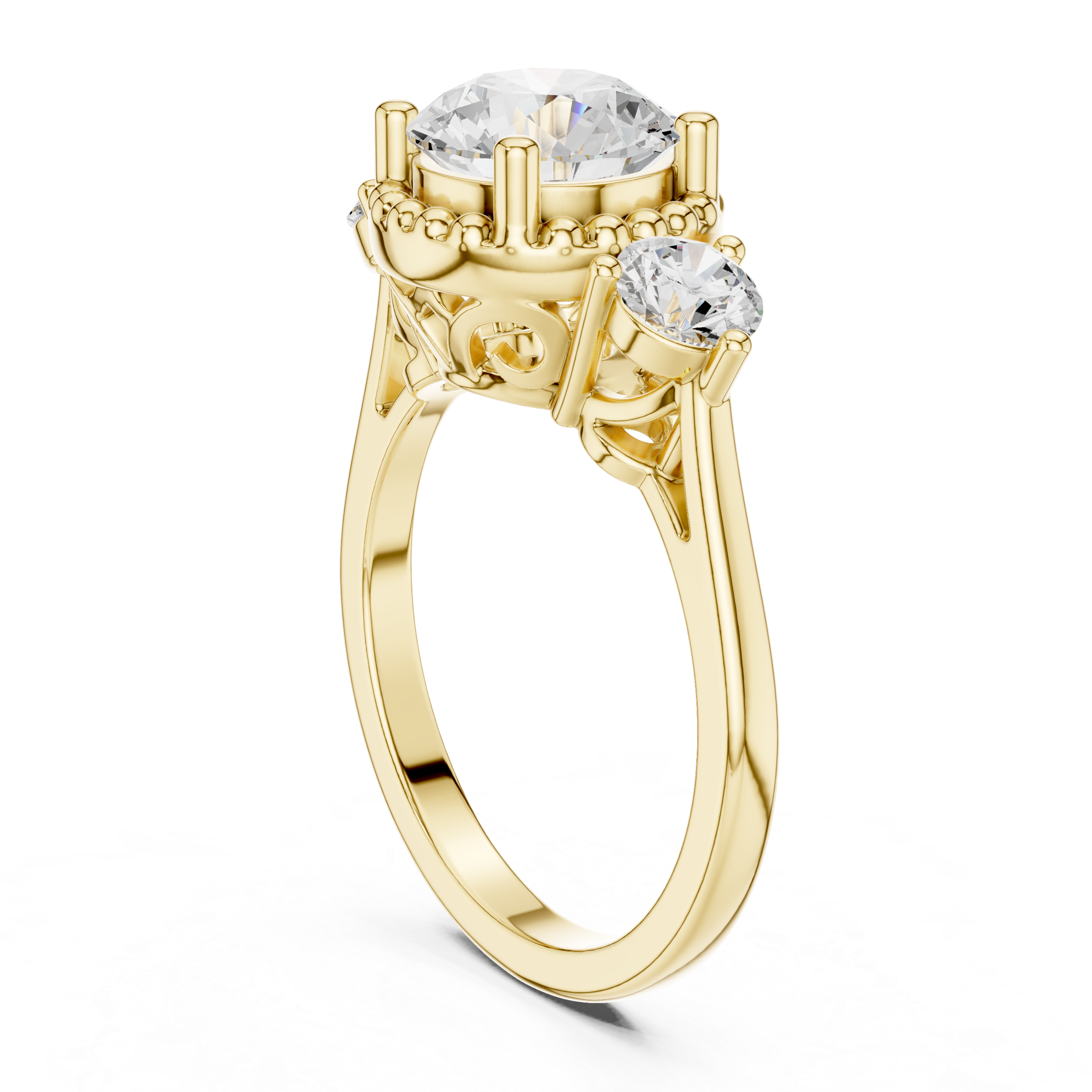 Round Cut Diamond Halo Ring with Side Stones