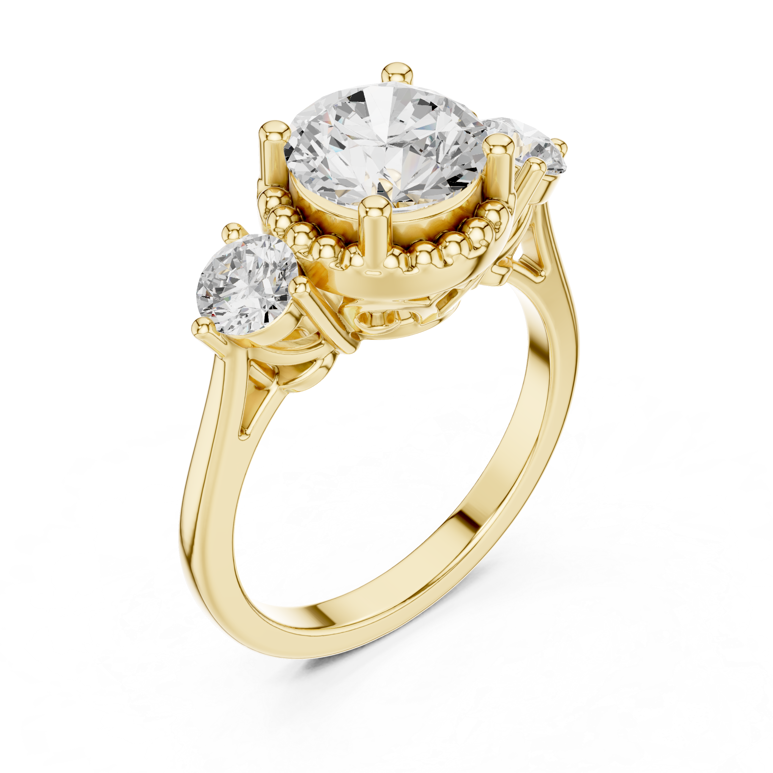Round Cut Diamond Halo Ring with Side Stones