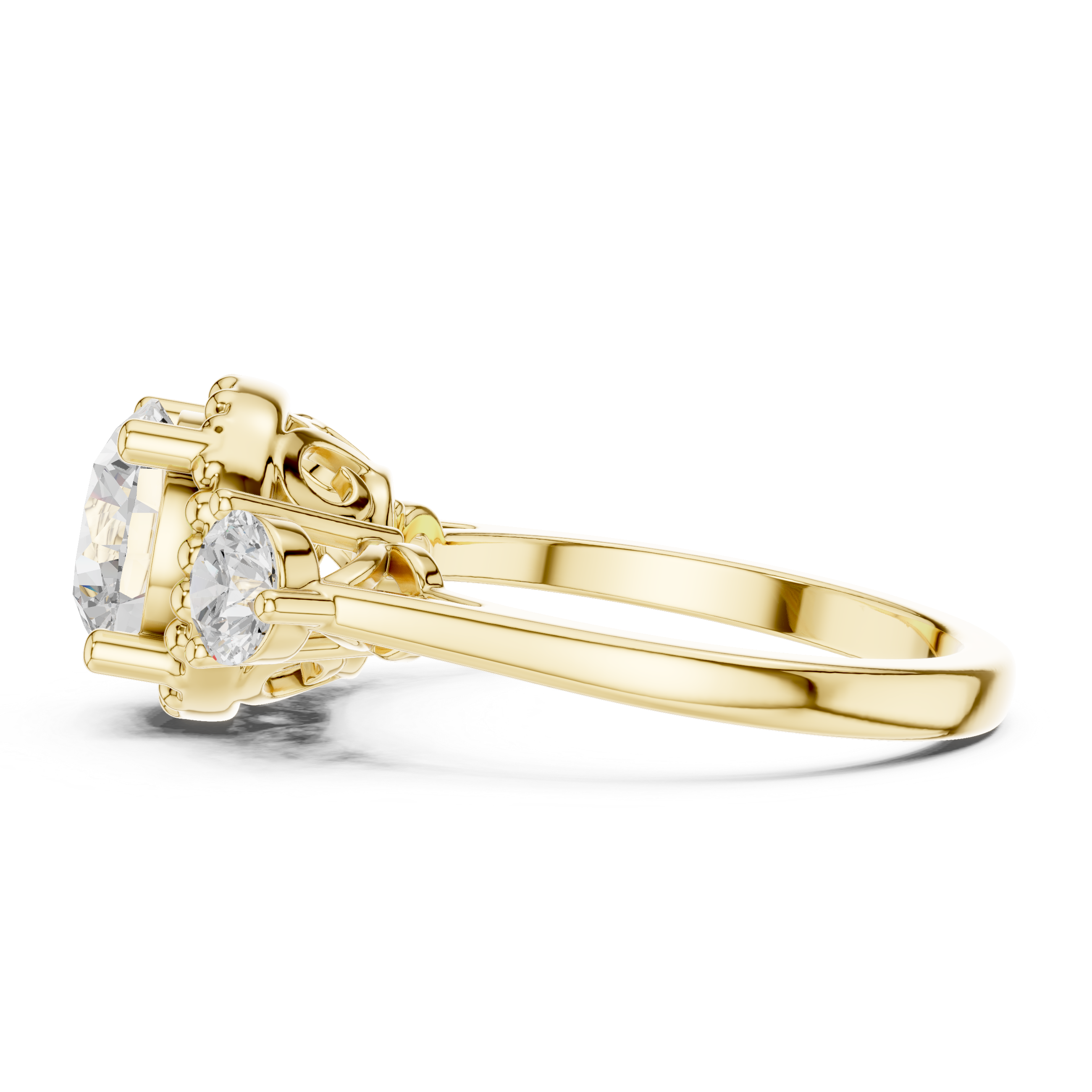 Round Cut Diamond Halo Ring with Side Stones
