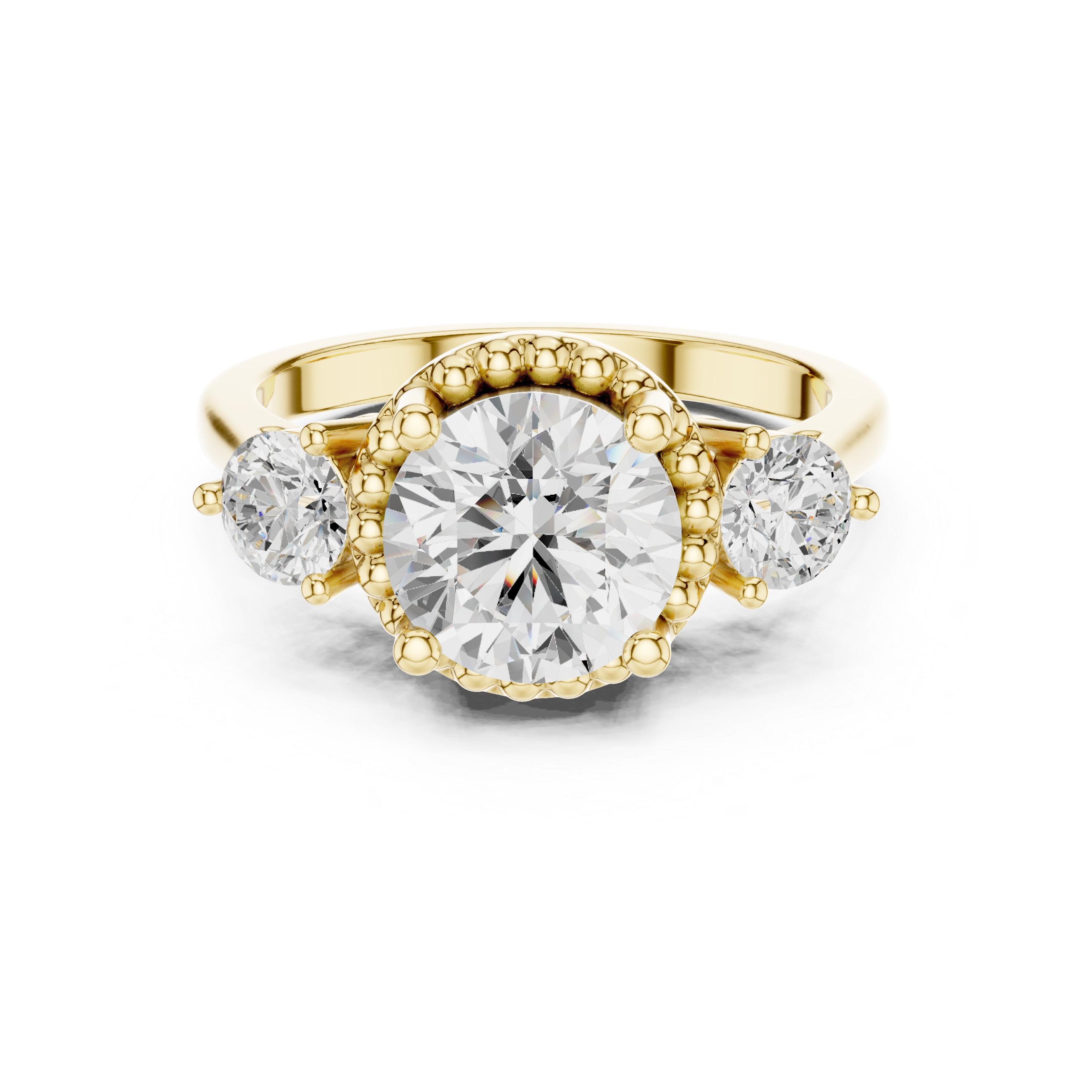 Round Cut Diamond Halo Ring with Side Stones