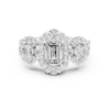 Emerald Cut Diamond Ring with Double Halo and Cluster Side Accents