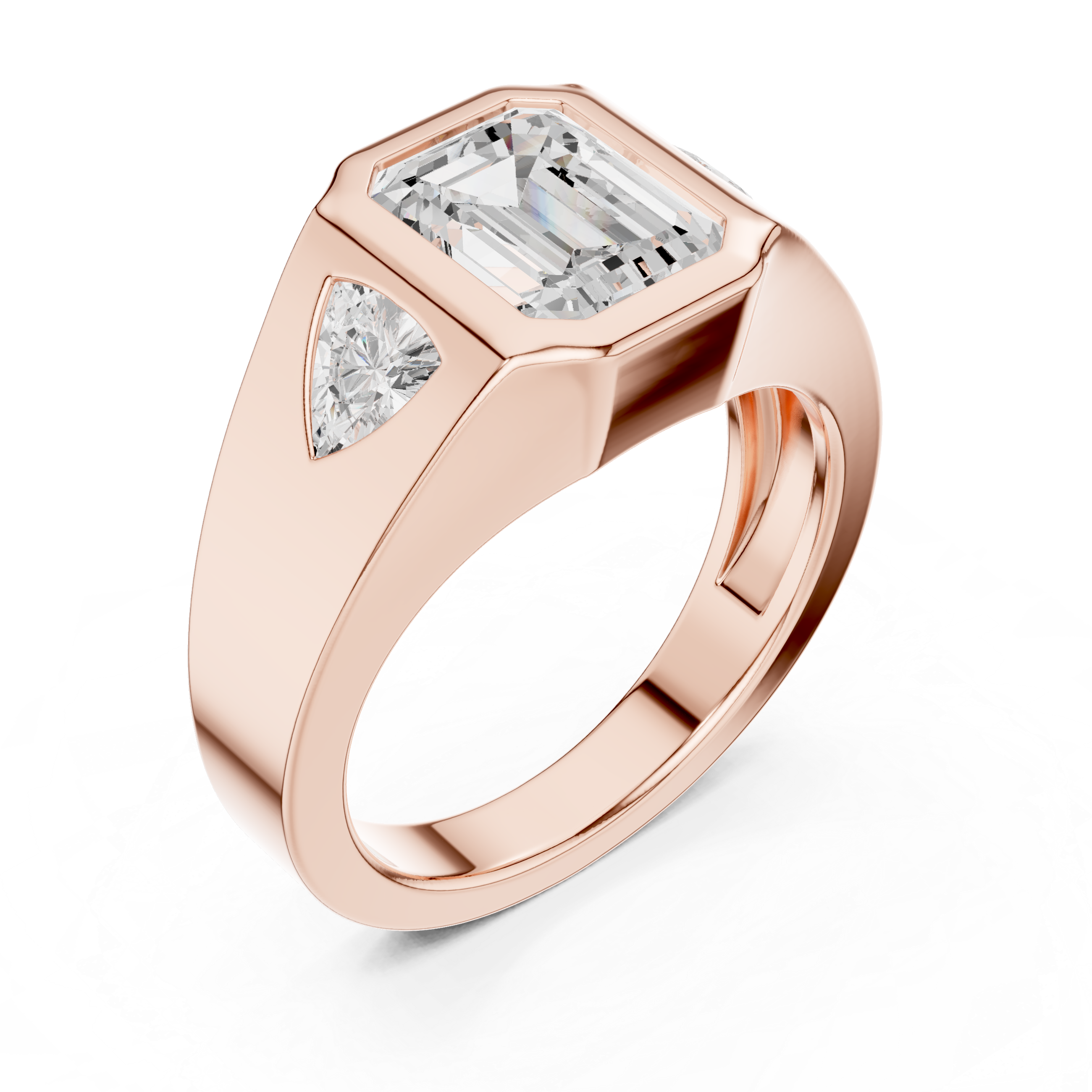 Emerald-Cut Diamond Ring with Tapered Baguette Side Stones in a Bold Channel-Set Band