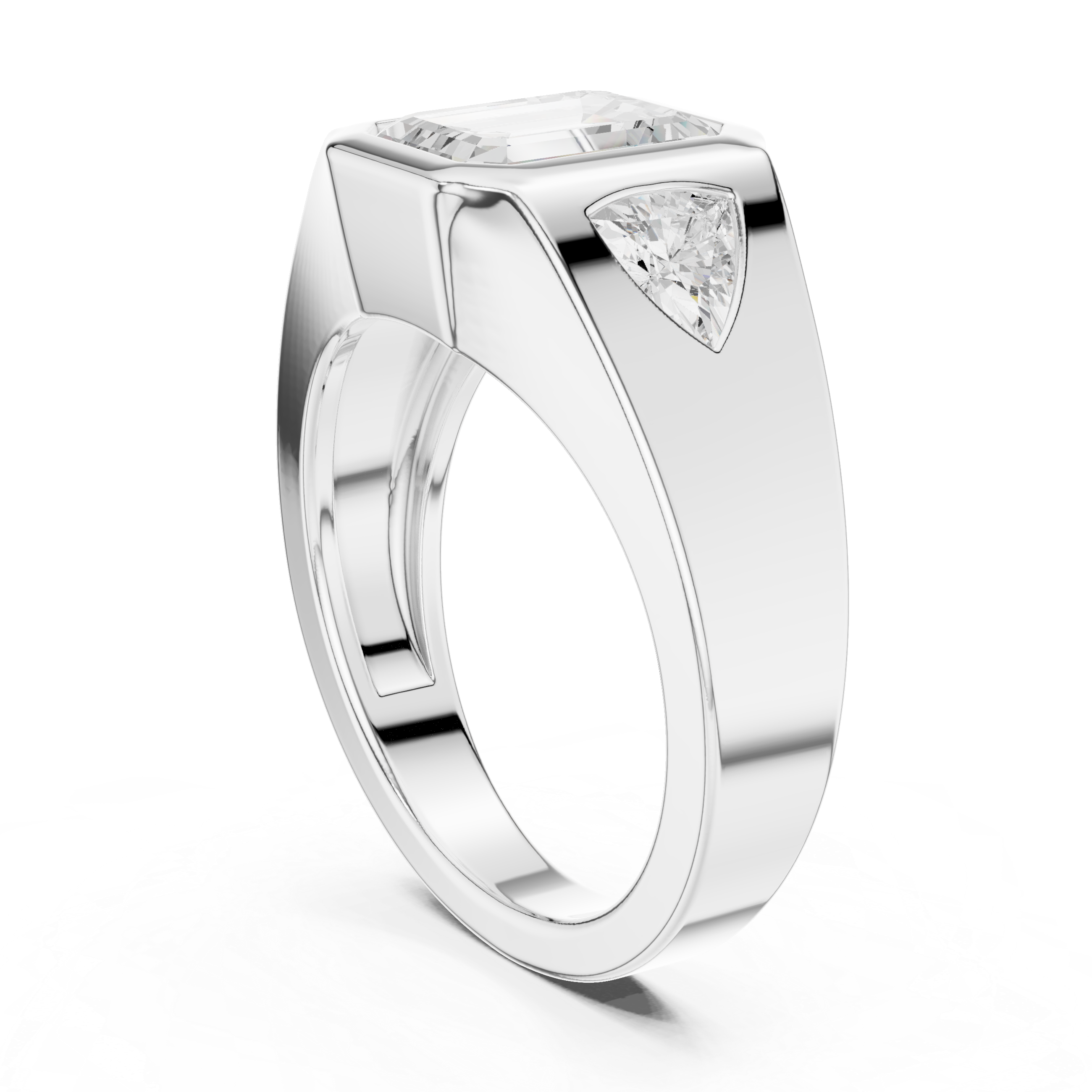 Emerald-Cut Diamond Ring with Tapered Baguette Side Stones in a Bold Channel-Set Band