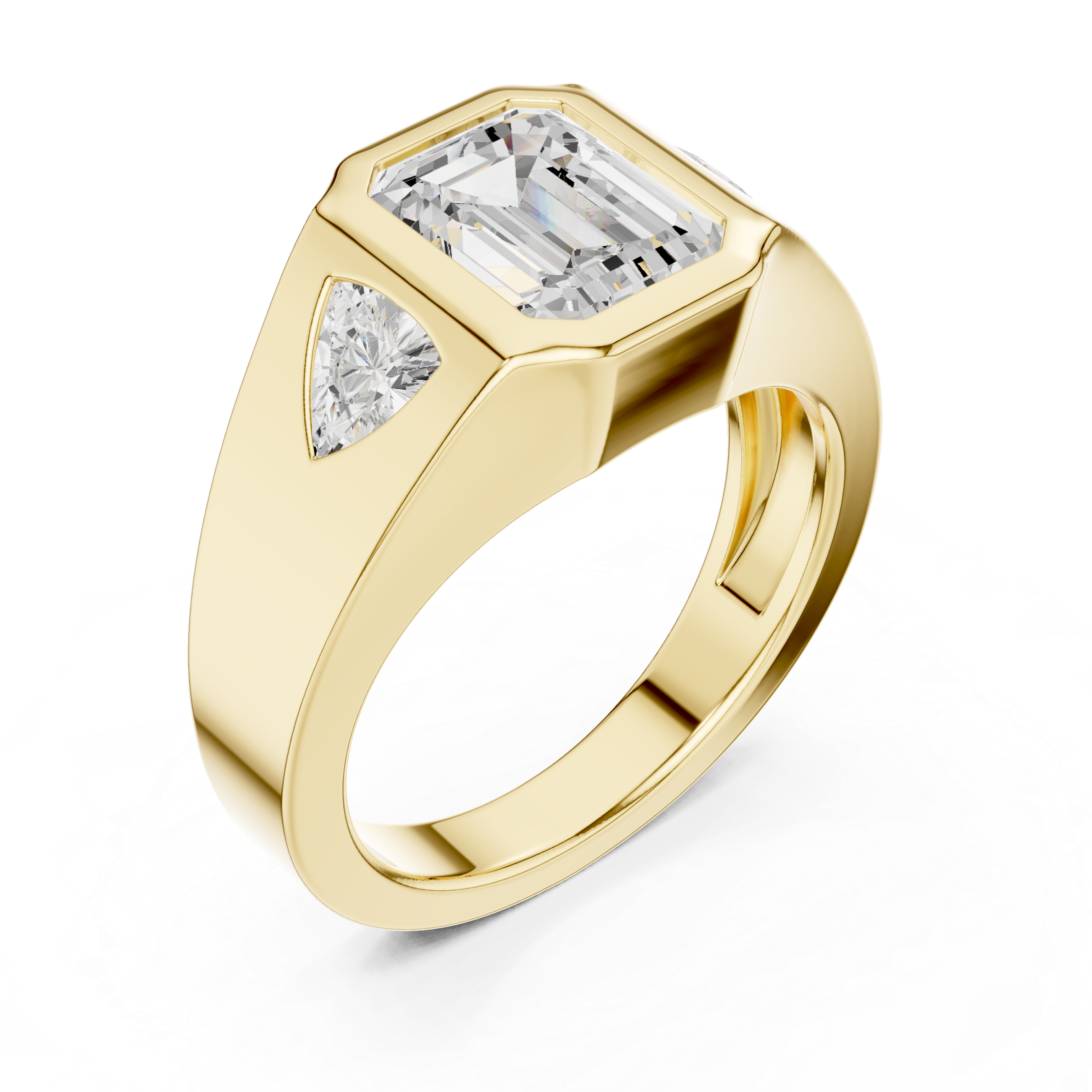 Emerald-Cut Diamond Ring with Tapered Baguette Side Stones in a Bold Channel-Set Band