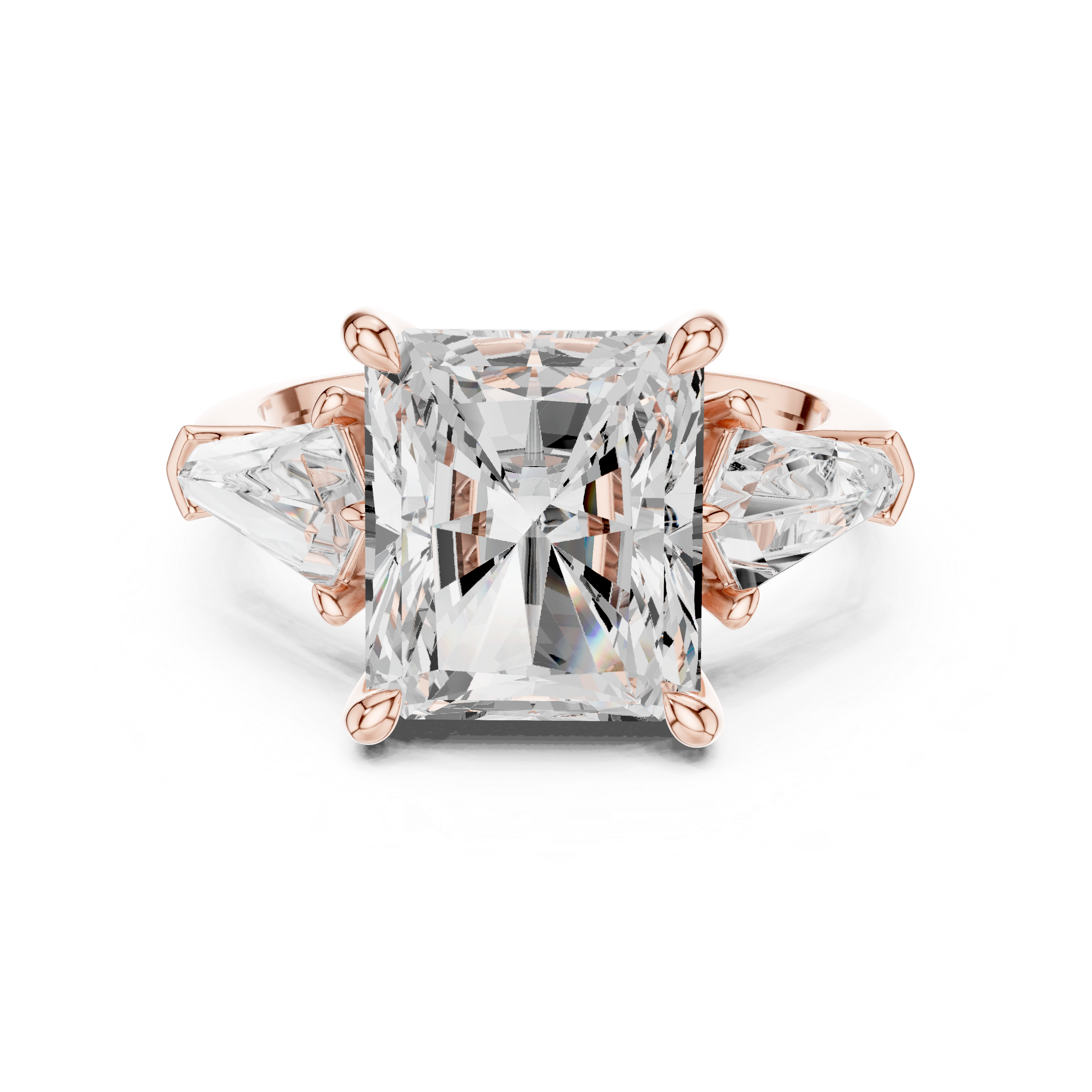 Radiant-Cut Diamond Ring with Trapezoid Side Stones and Classic Prong Setting