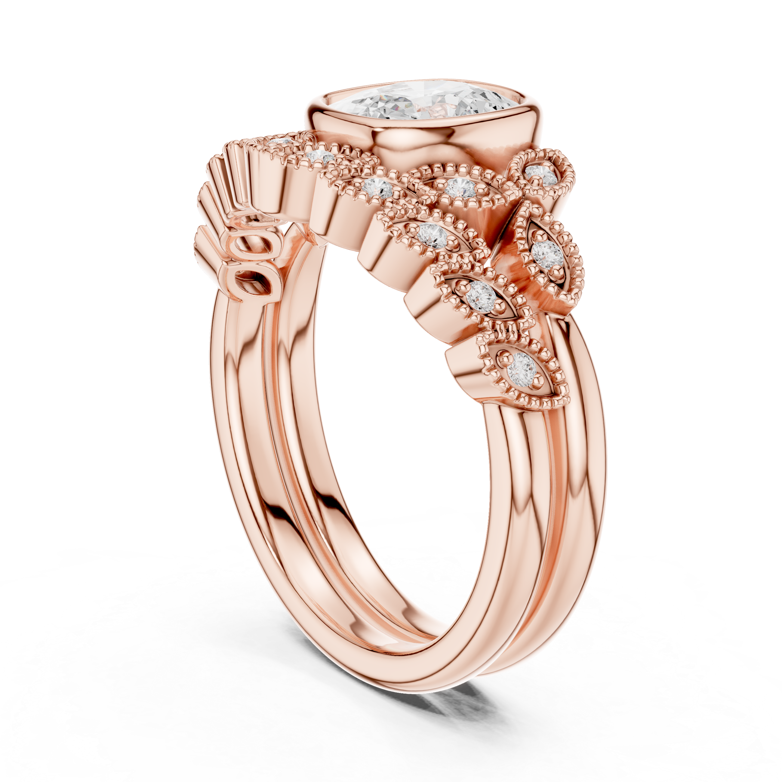 Cushion-Cut Diamond Ring with Intricate Vintage-Inspired Milgrain
