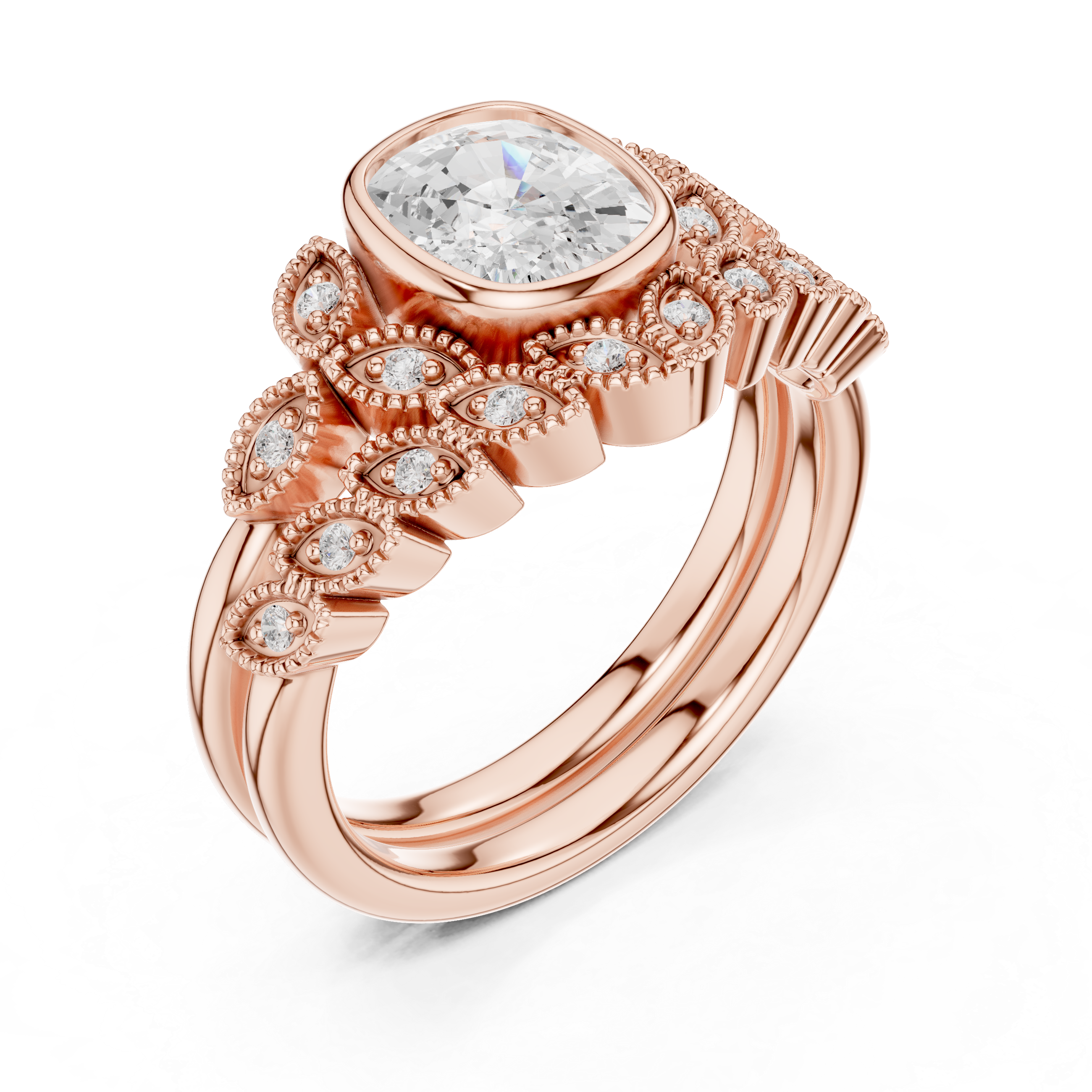 Cushion-Cut Diamond Ring with Intricate Vintage-Inspired Milgrain