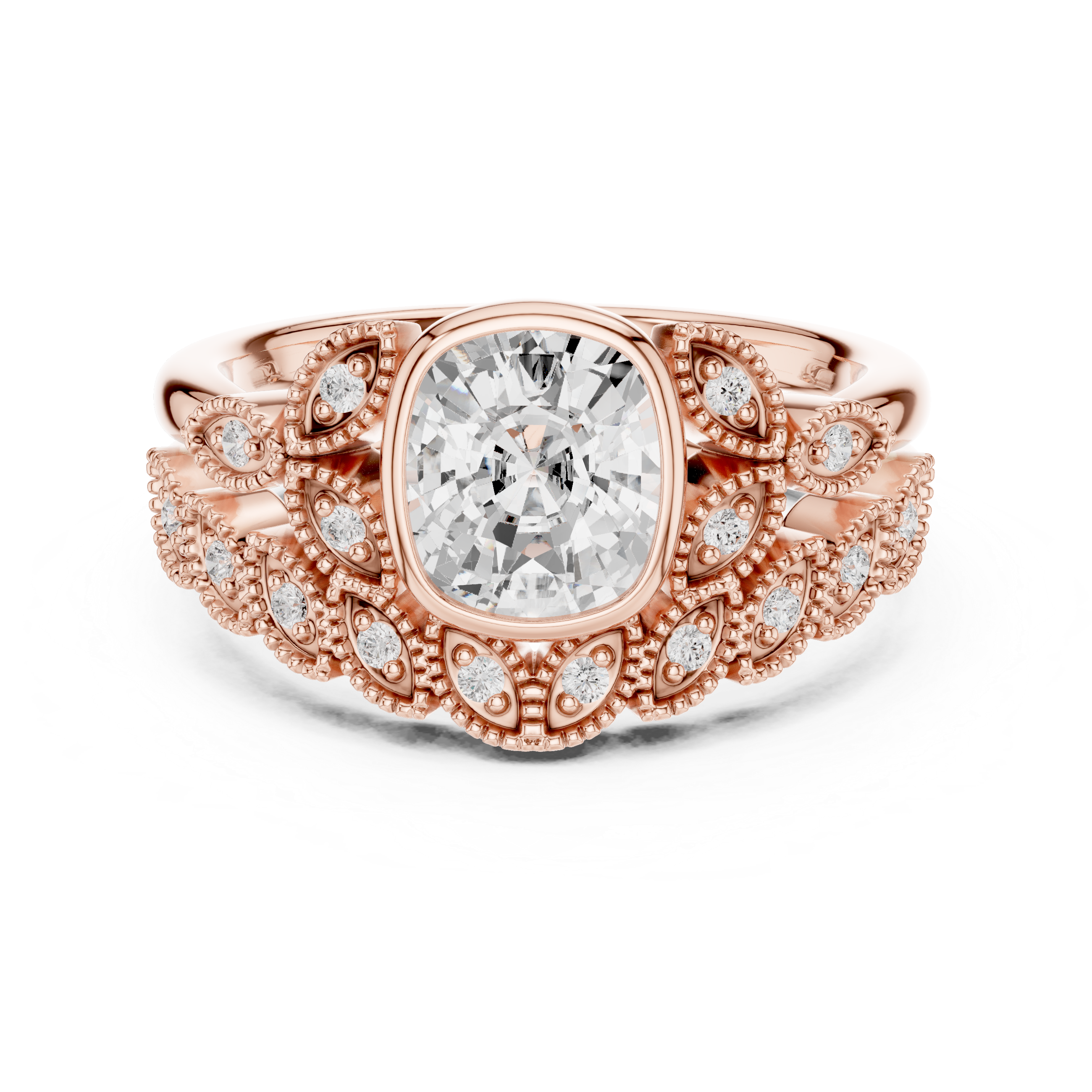 Cushion-Cut Diamond Ring with Intricate Vintage-Inspired Milgrain