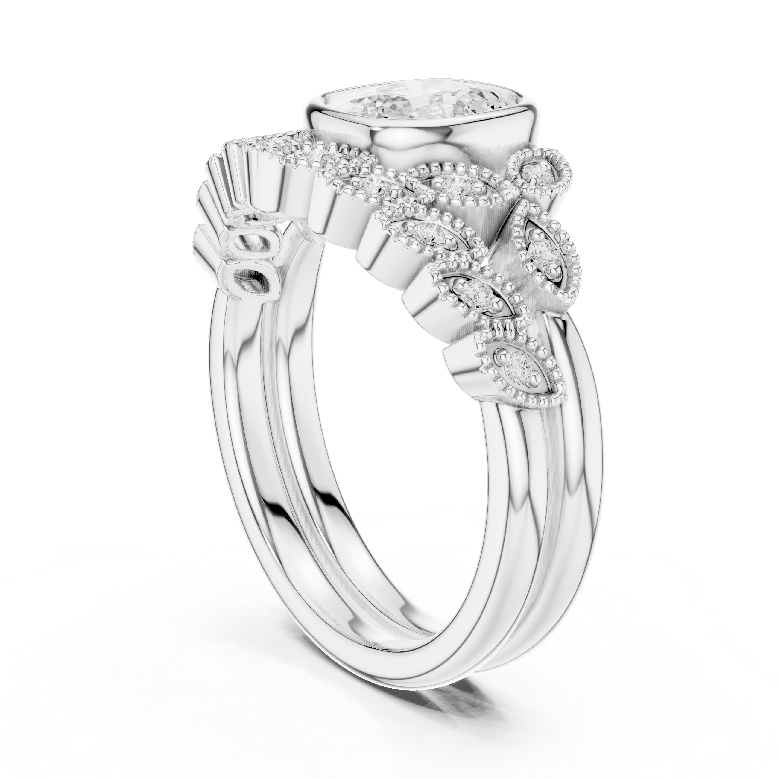 Cushion-Cut Diamond Ring with Intricate Vintage-Inspired Milgrain