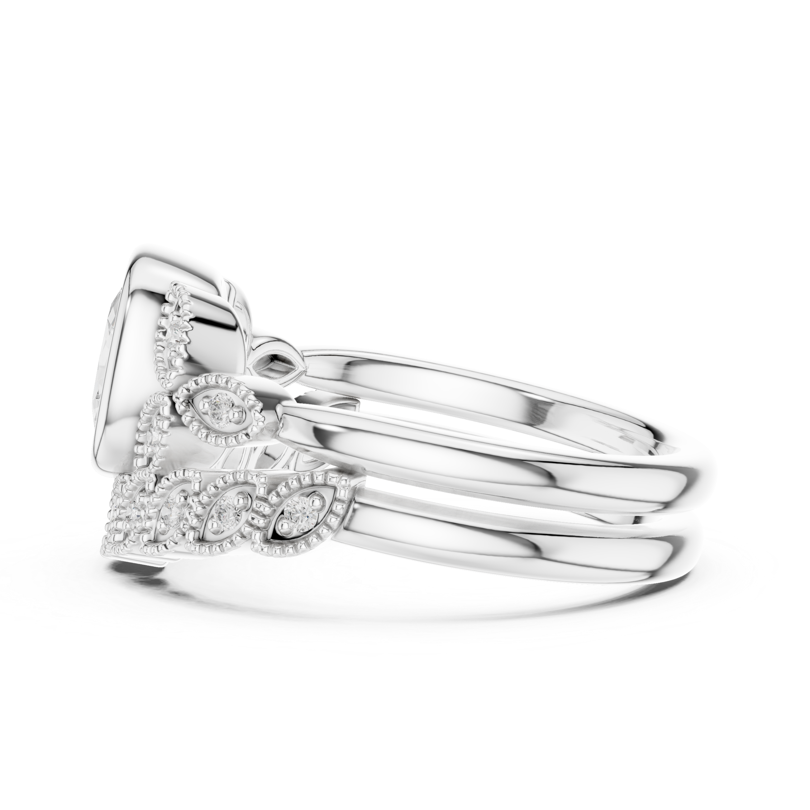 Cushion-Cut Diamond Ring with Intricate Vintage-Inspired Milgrain