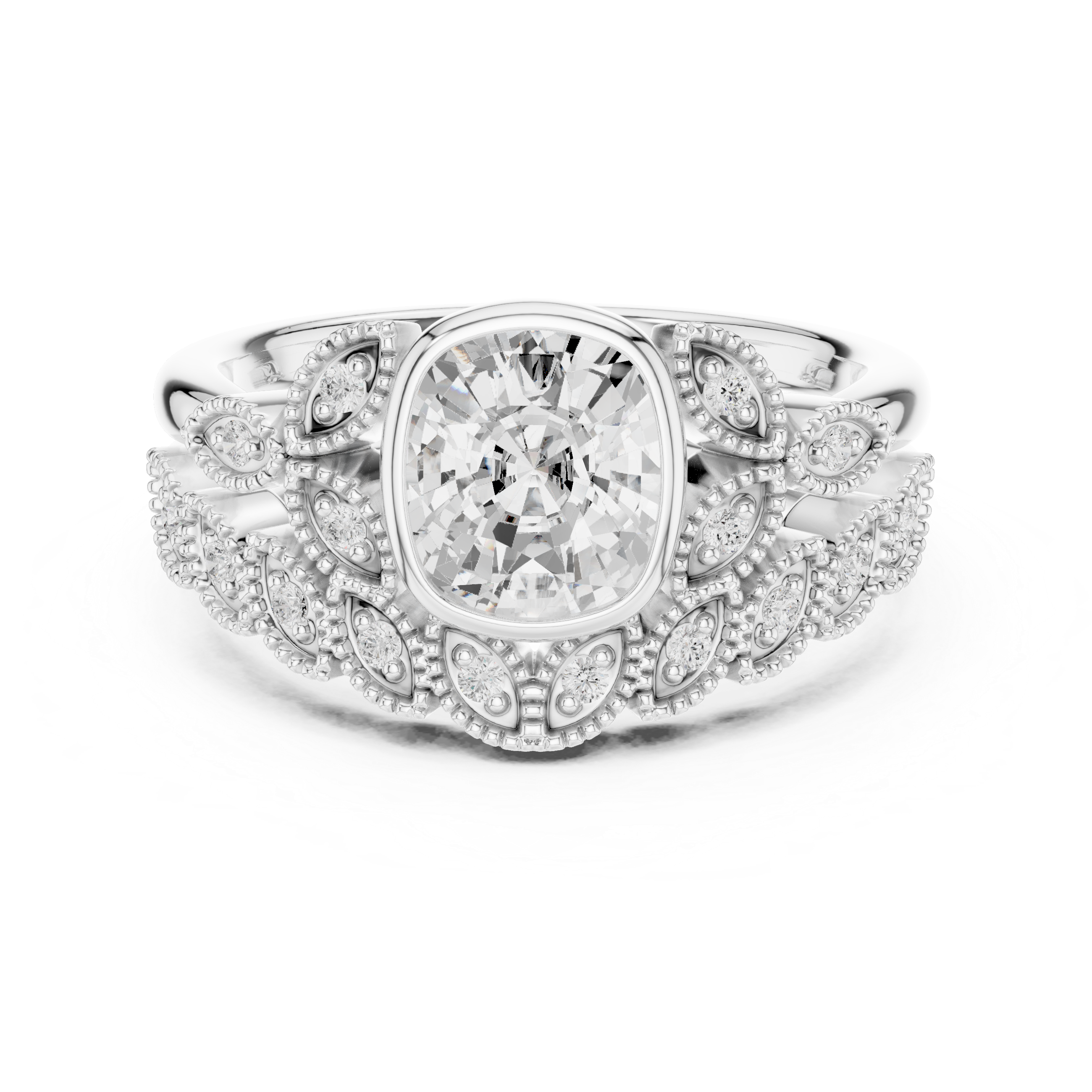Cushion-Cut Diamond Ring with Intricate Vintage-Inspired Milgrain