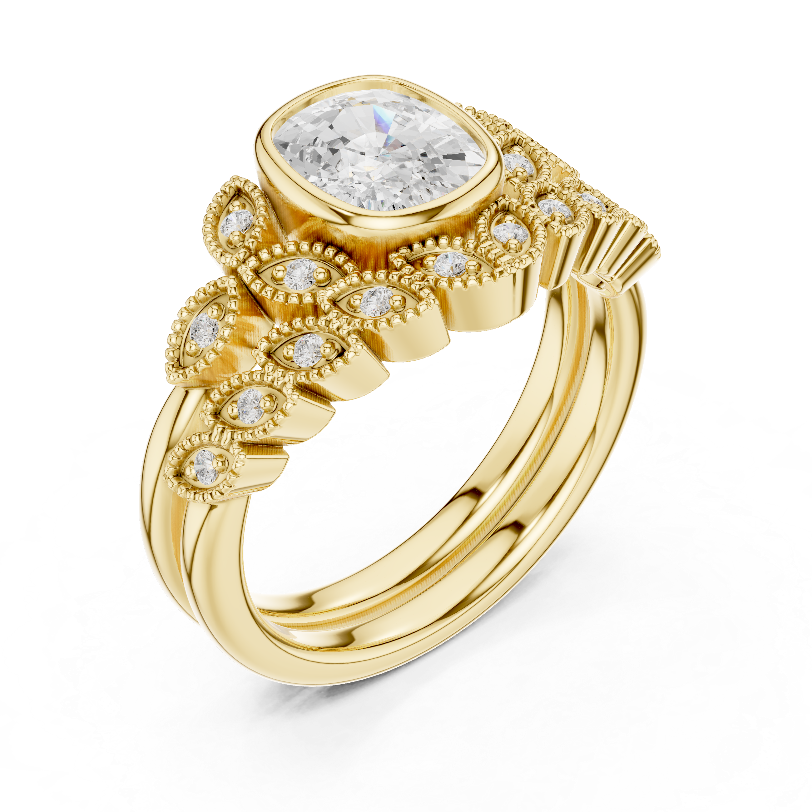 Cushion-Cut Diamond Ring with Intricate Vintage-Inspired Milgrain