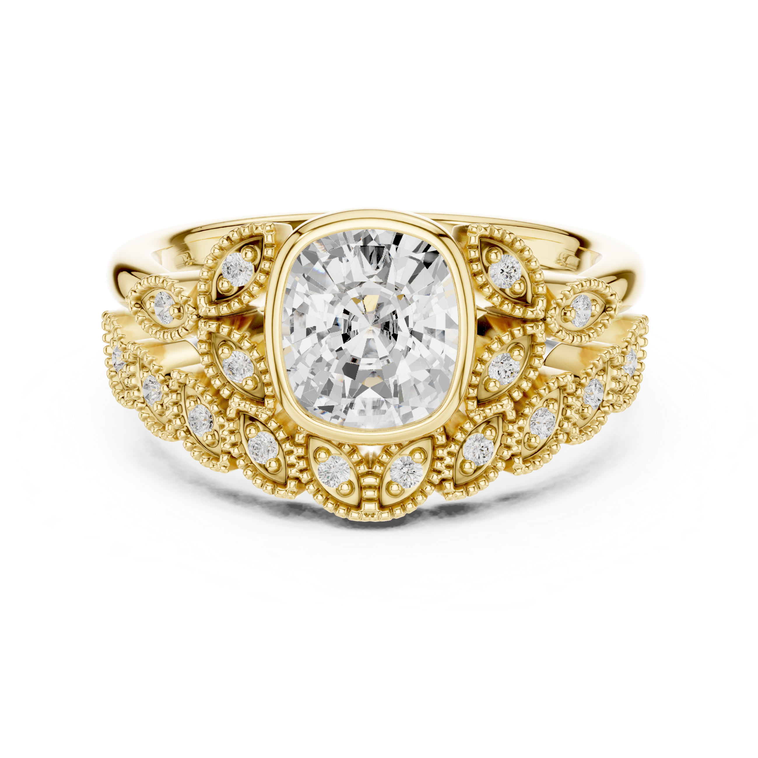 Cushion-Cut Diamond Ring with Intricate Vintage-Inspired Milgrain