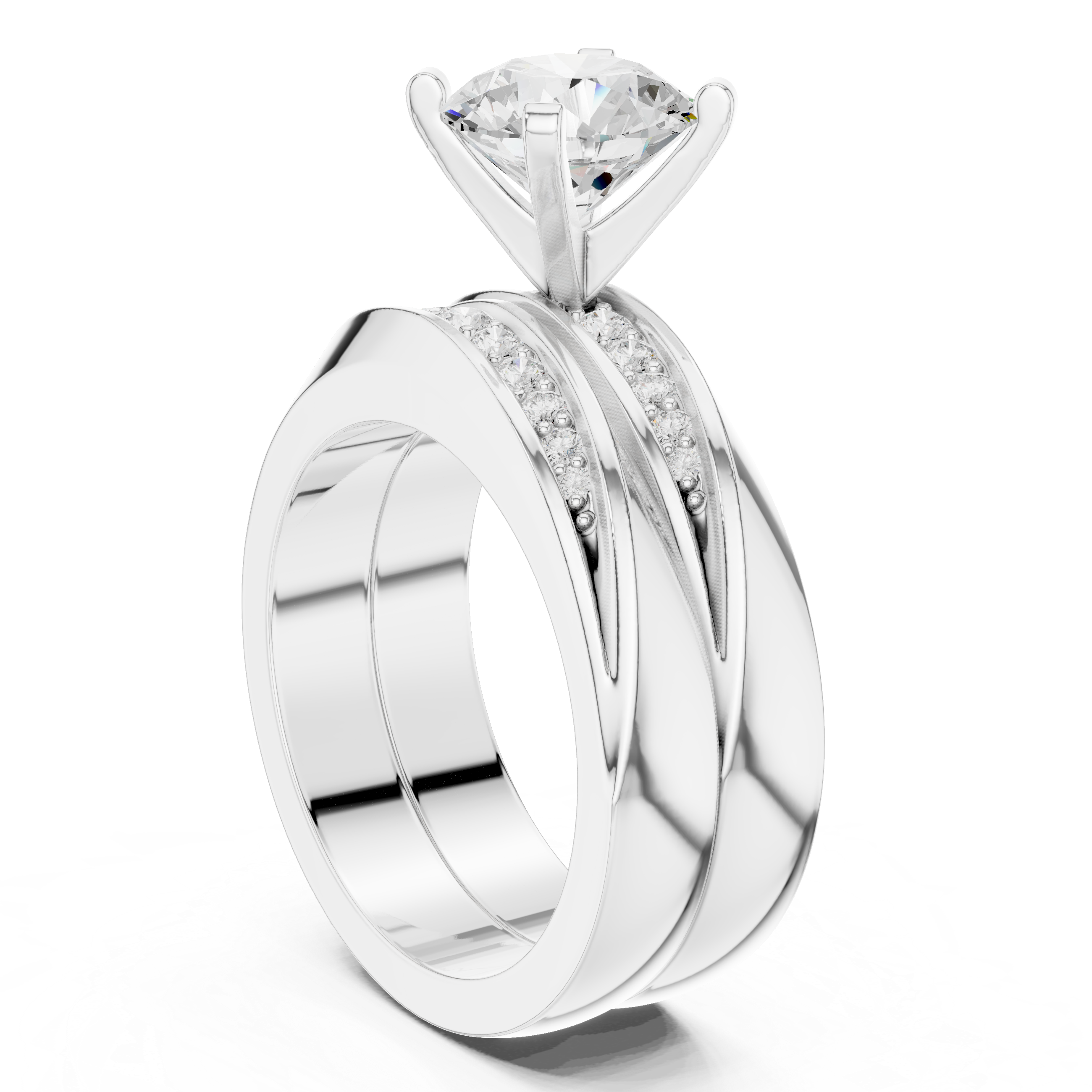 Round-Cut Diamond Ring with Split Shank and Pav‚ Accents
