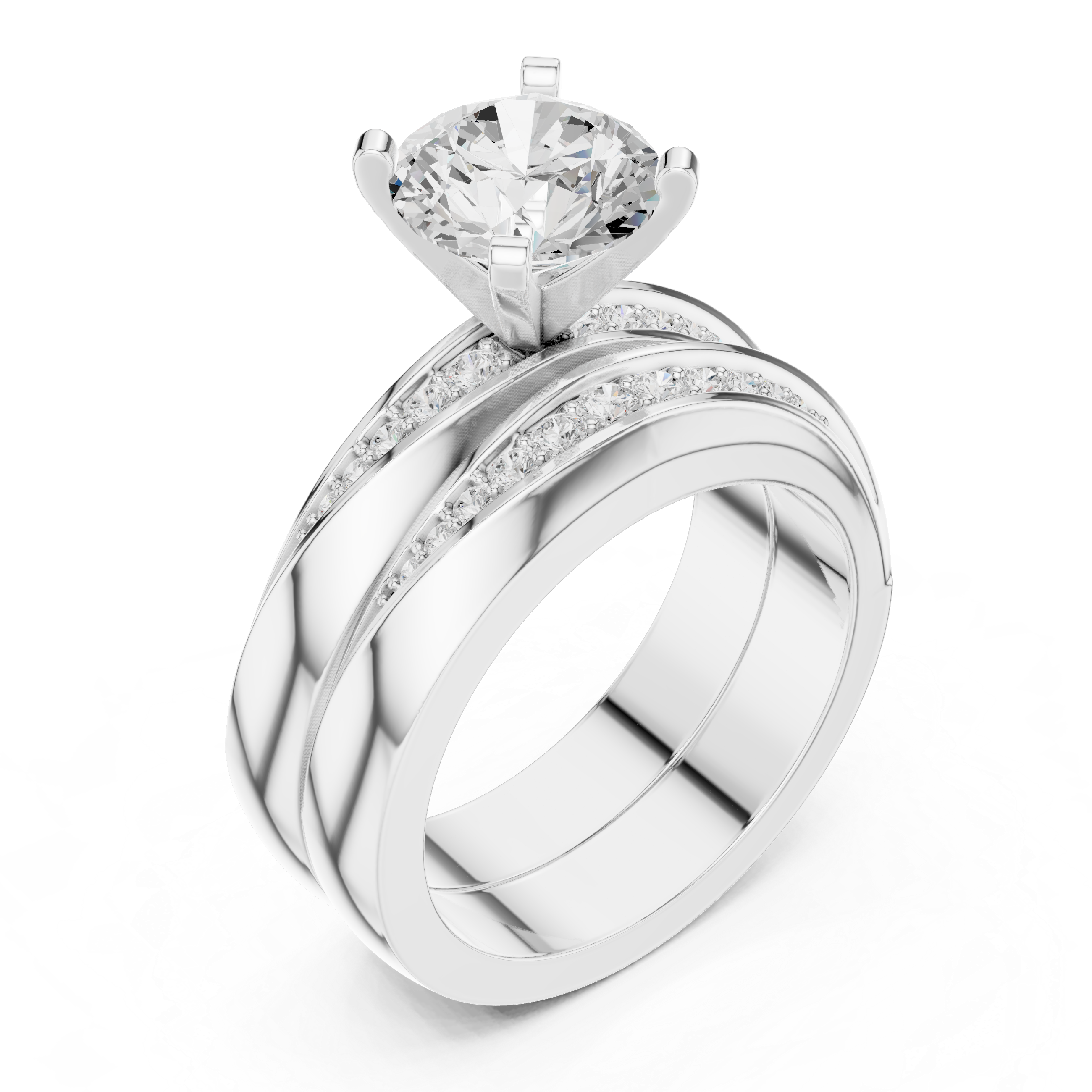 Round-Cut Diamond Ring with Split Shank and Pav‚ Accents