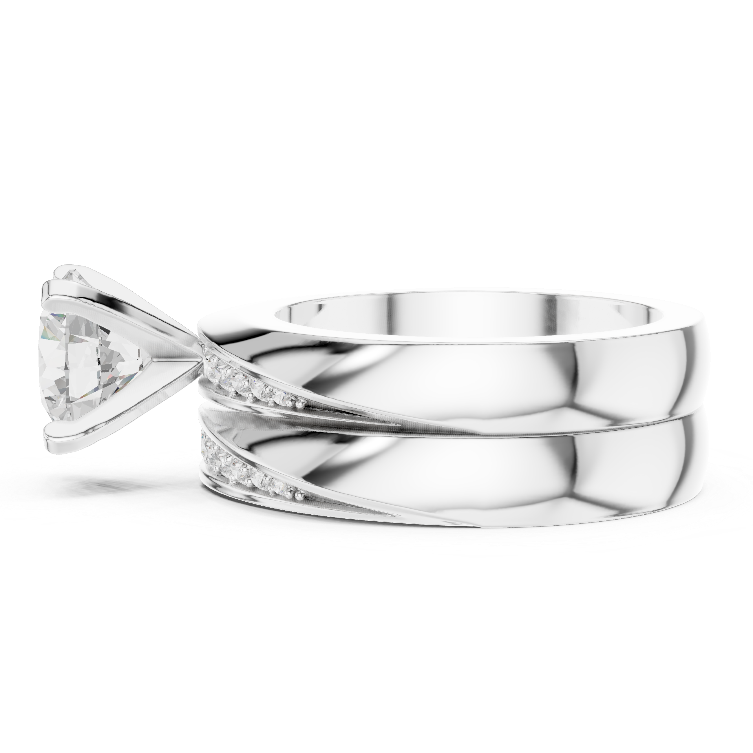 Round-Cut Diamond Ring with Split Shank and Pav‚ Accents