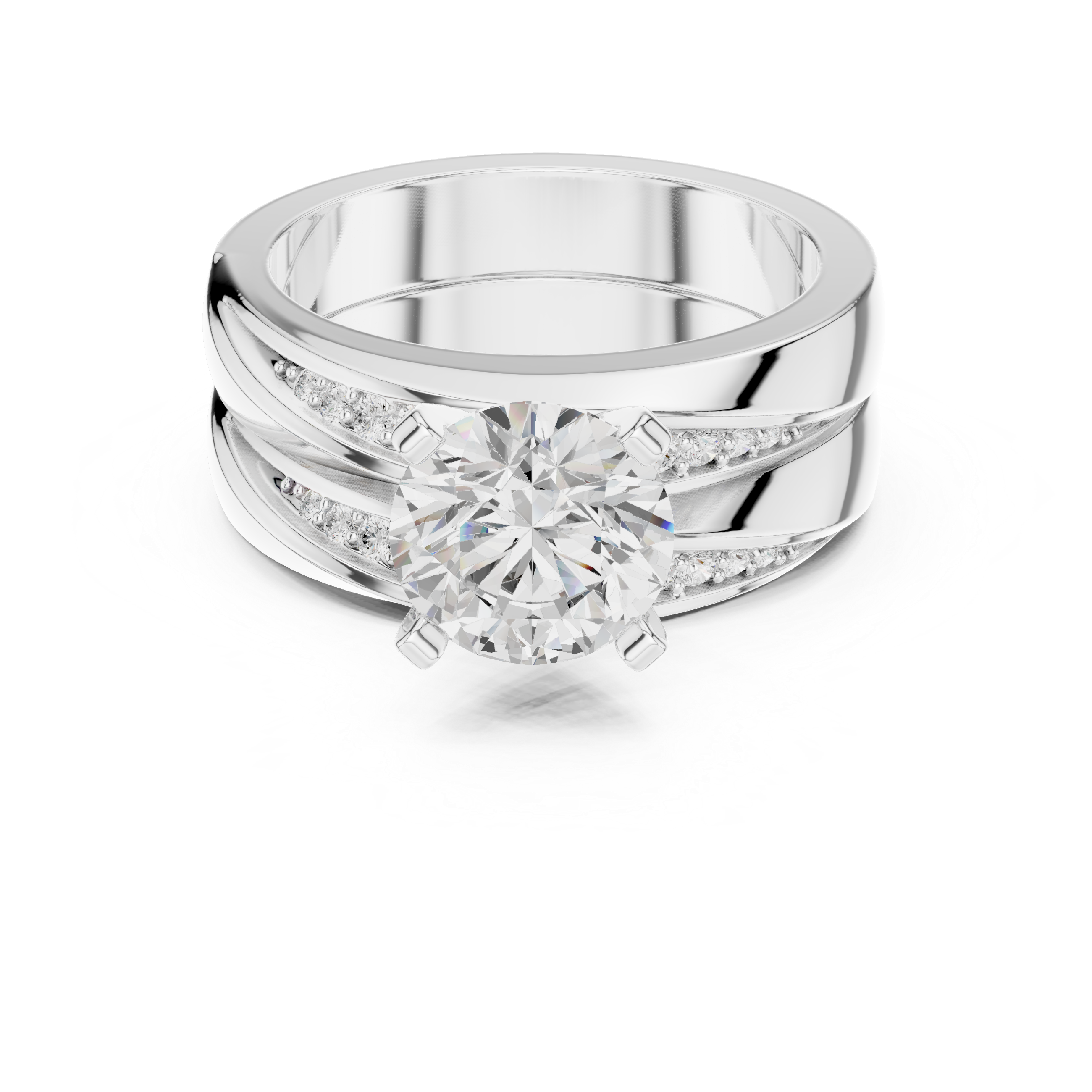 Round-Cut Diamond Ring with Split Shank and Pav‚ Accents