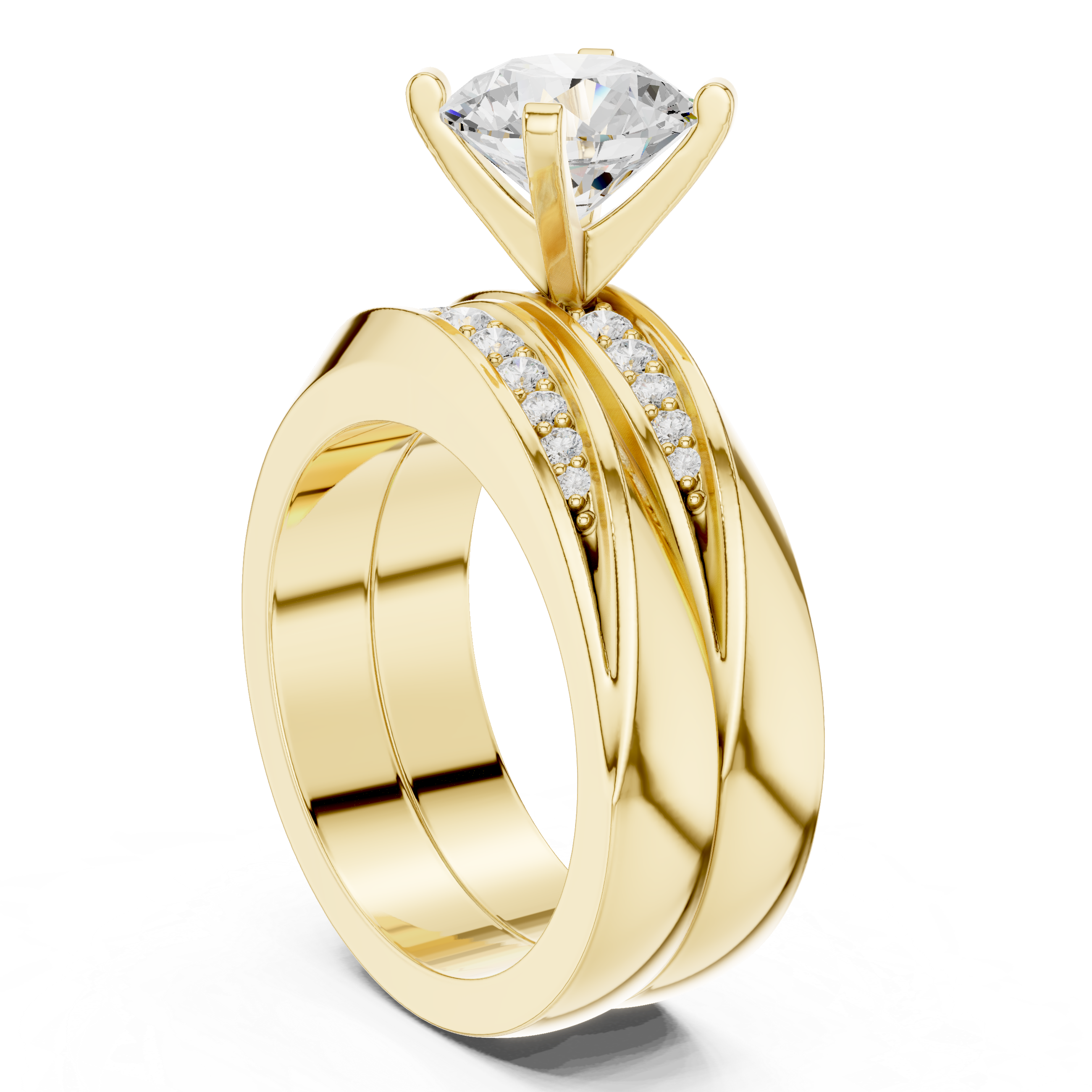 Round-Cut Diamond Ring with Split Shank and Pav‚ Accents