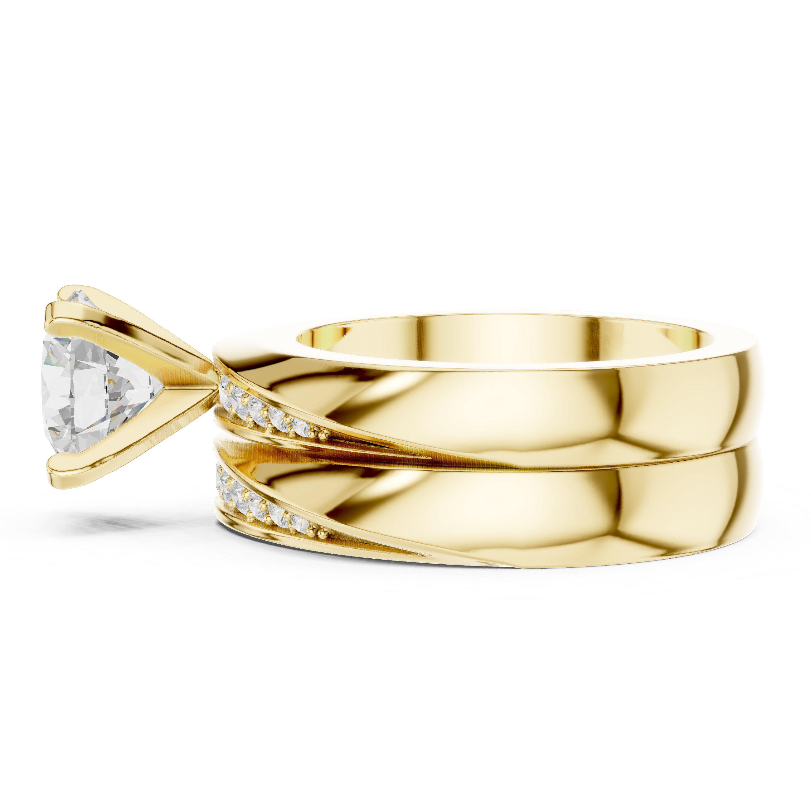Round-Cut Diamond Ring with Split Shank and Pav‚ Accents