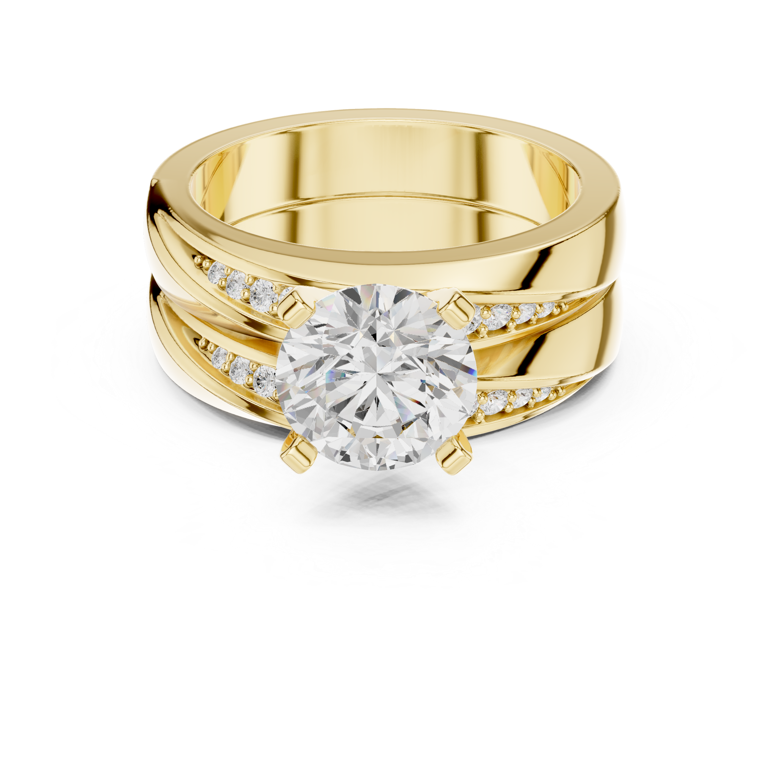 Round-Cut Diamond Ring with Split Shank and Pav‚ Accents