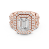 Emerald-Cut Diamond Double Halo Ring with Intricate