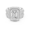 Emerald-Cut Diamond Double Halo Ring with Intricate