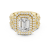 Emerald-Cut Diamond Double Halo Ring with Intricate