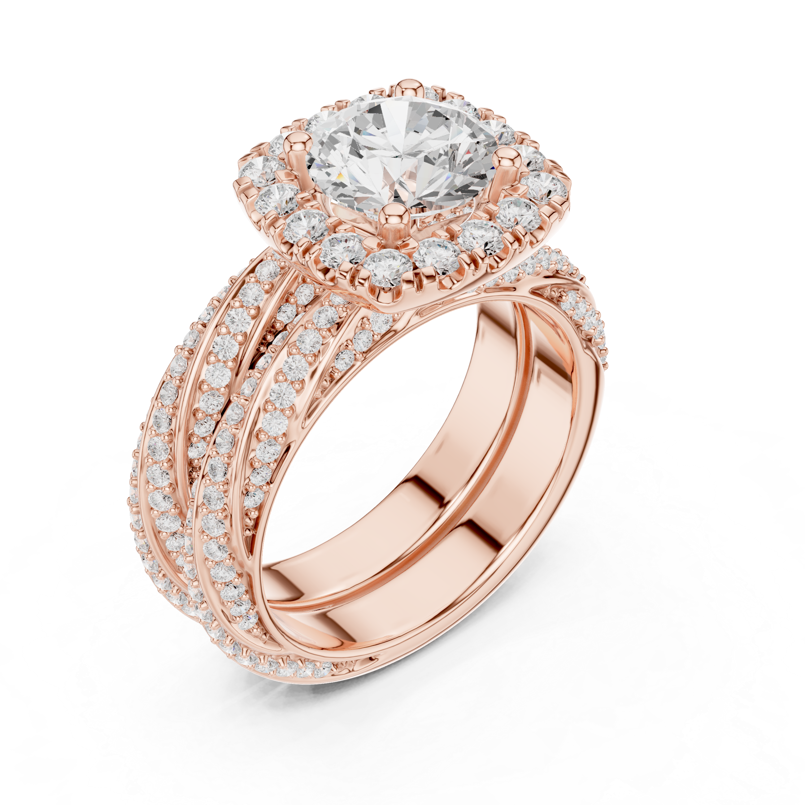 Round-Cut Diamond Halo Ring with Twisted Pav‚ Band