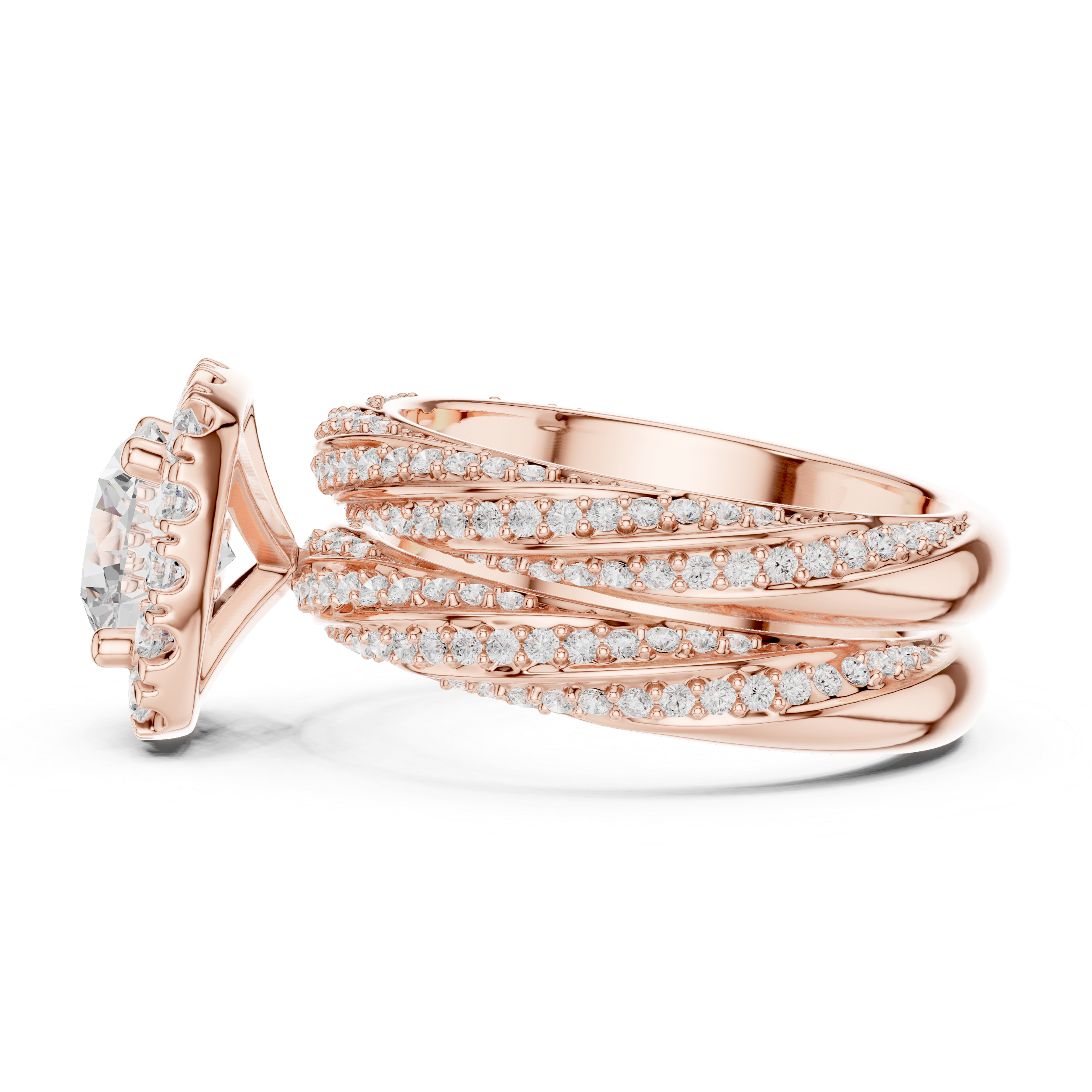 Round-Cut Diamond Halo Ring with Twisted Pav‚ Band