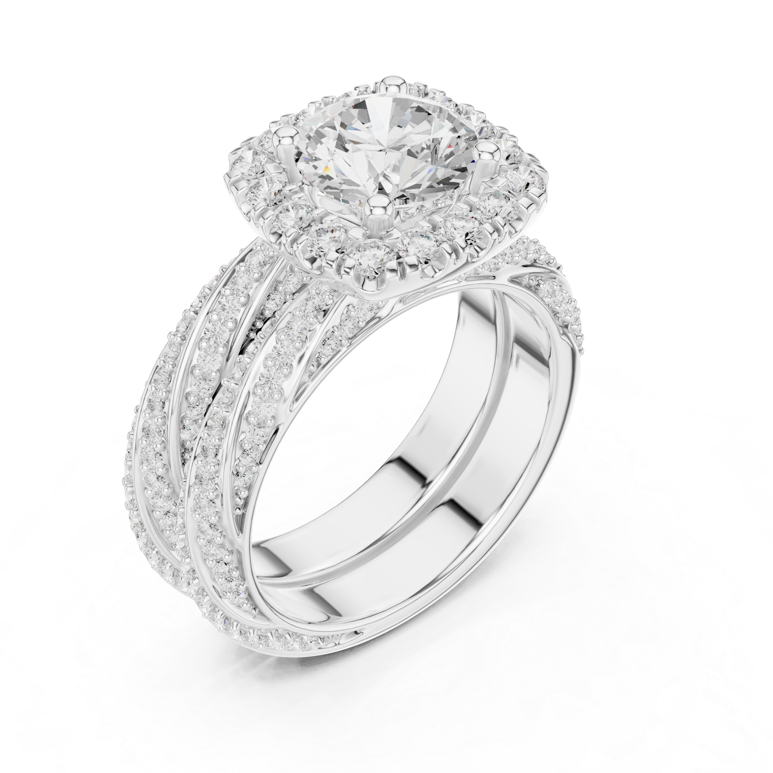 Round-Cut Diamond Halo Ring with Twisted Pav‚ Band