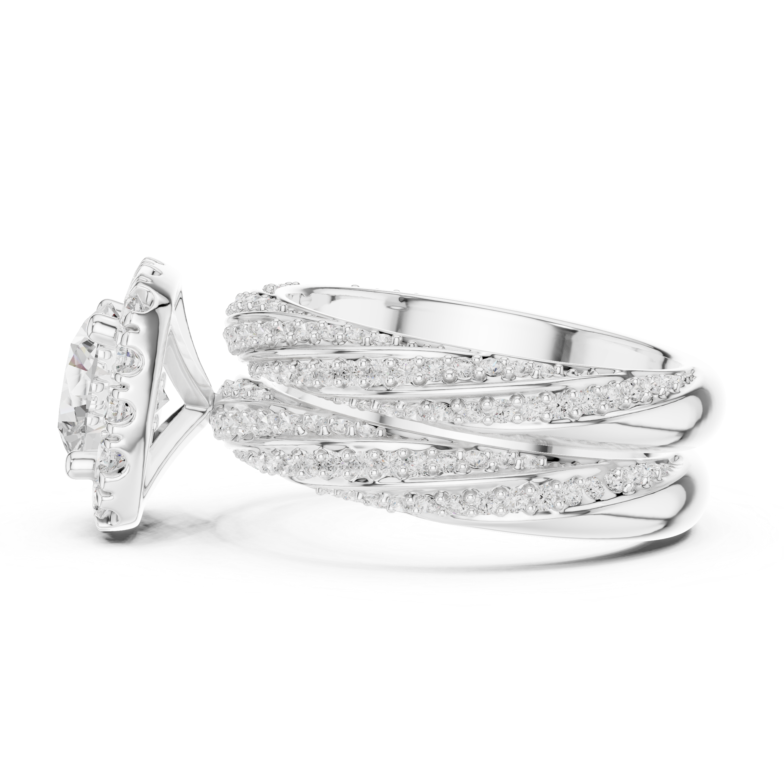 Round-Cut Diamond Halo Ring with Twisted Pav‚ Band