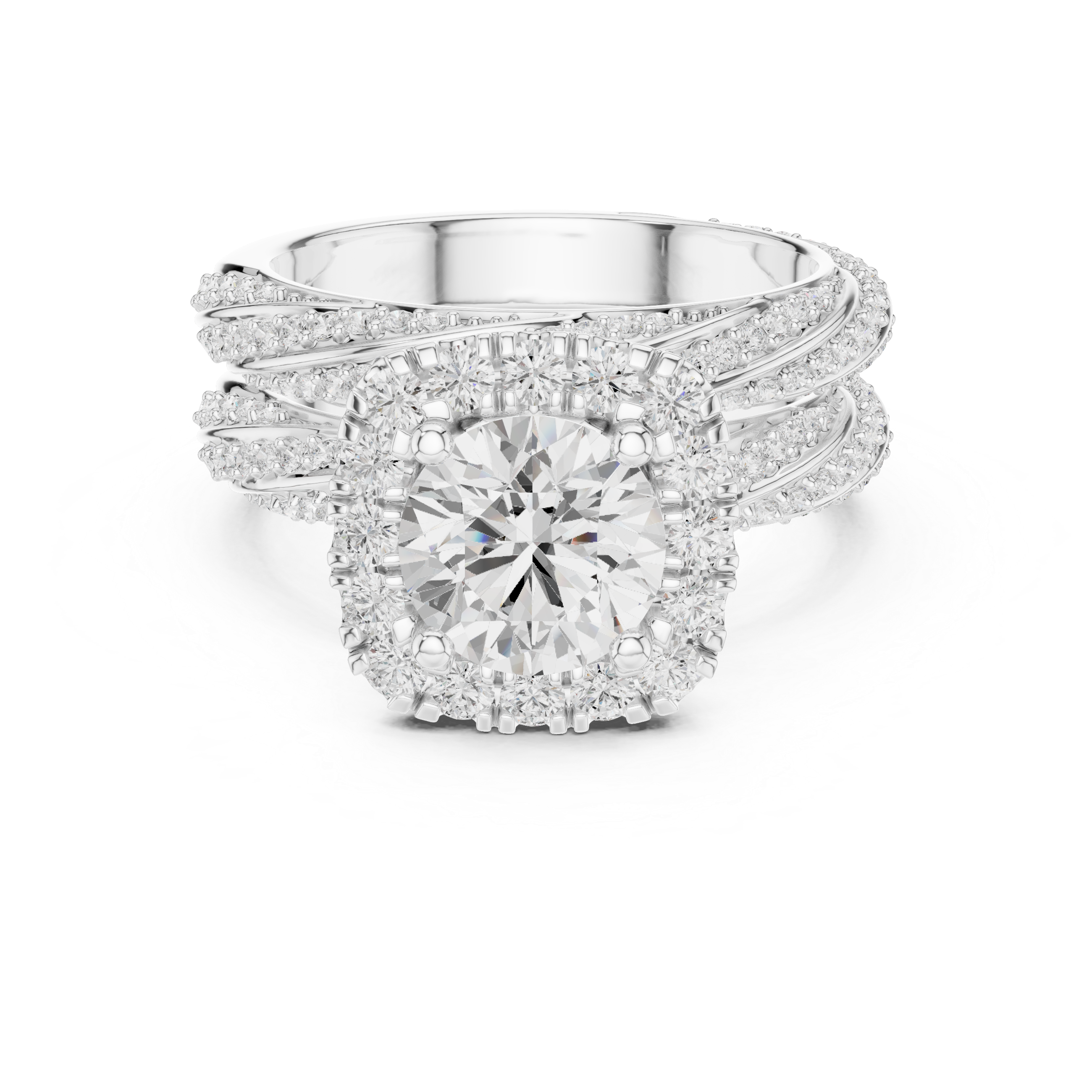 Round-Cut Diamond Halo Ring with Twisted Pav‚ Band