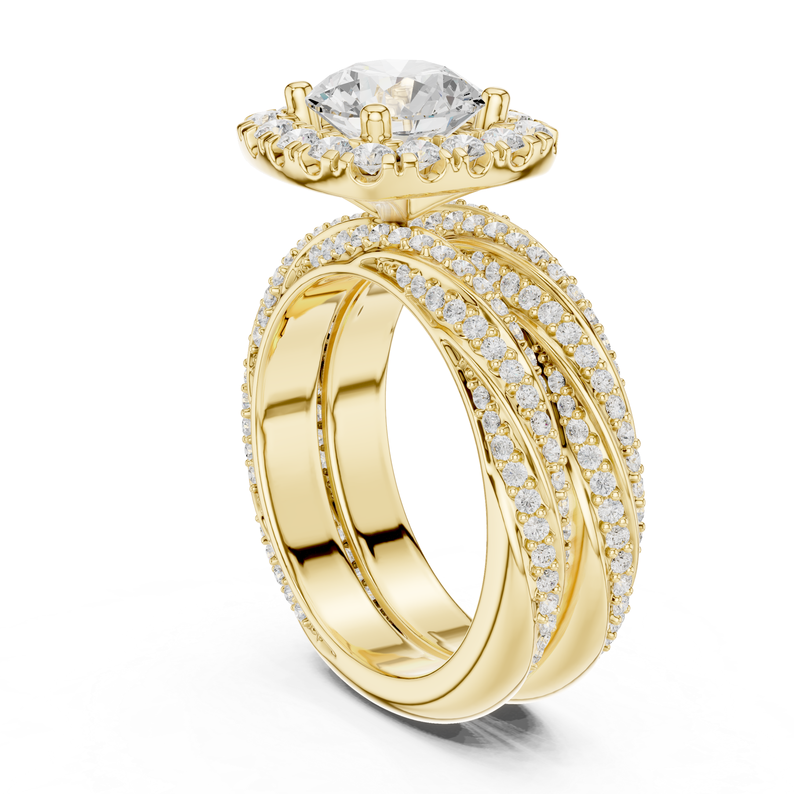 Round-Cut Diamond Halo Ring with Twisted Pav‚ Band