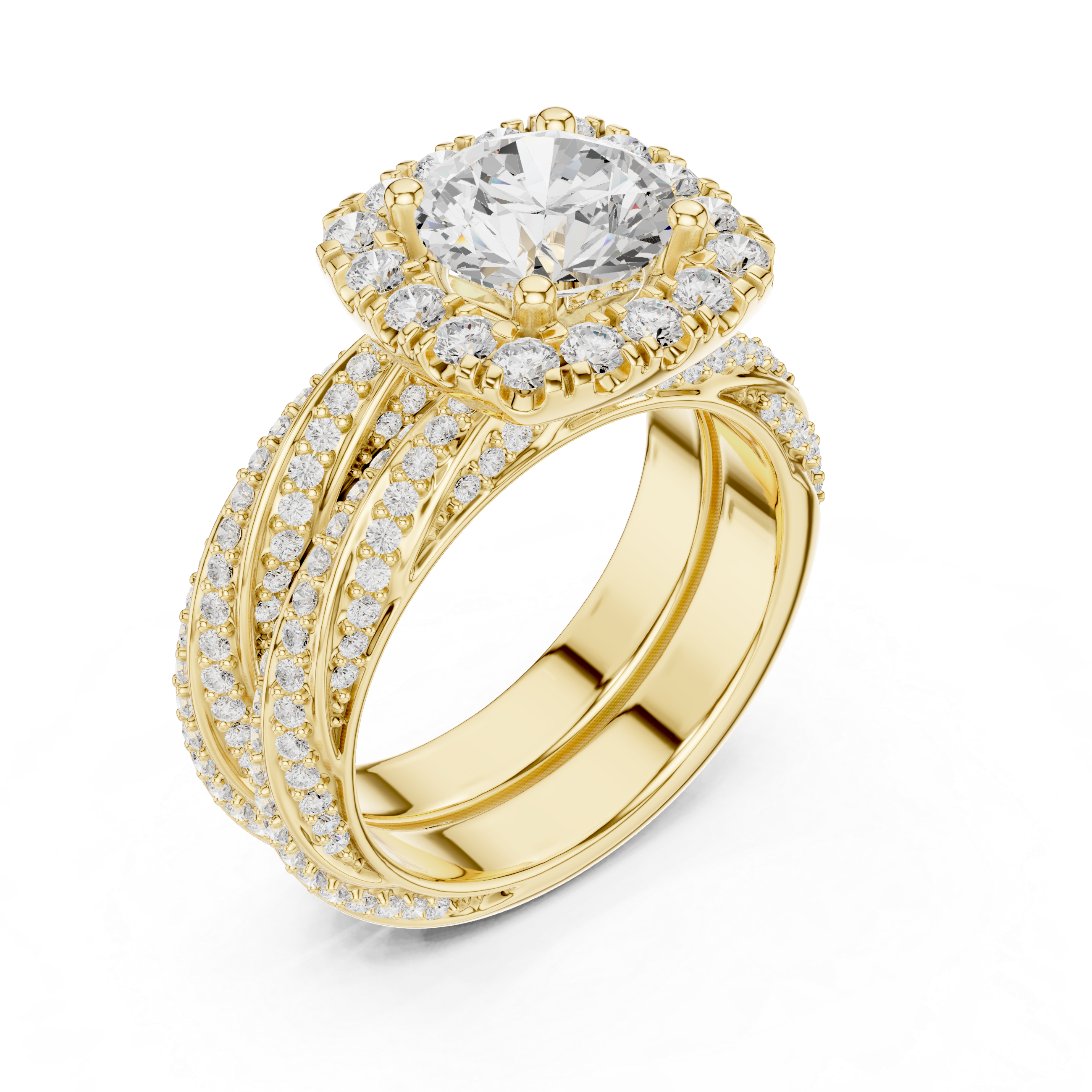 Round-Cut Diamond Halo Ring with Twisted Pav‚ Band