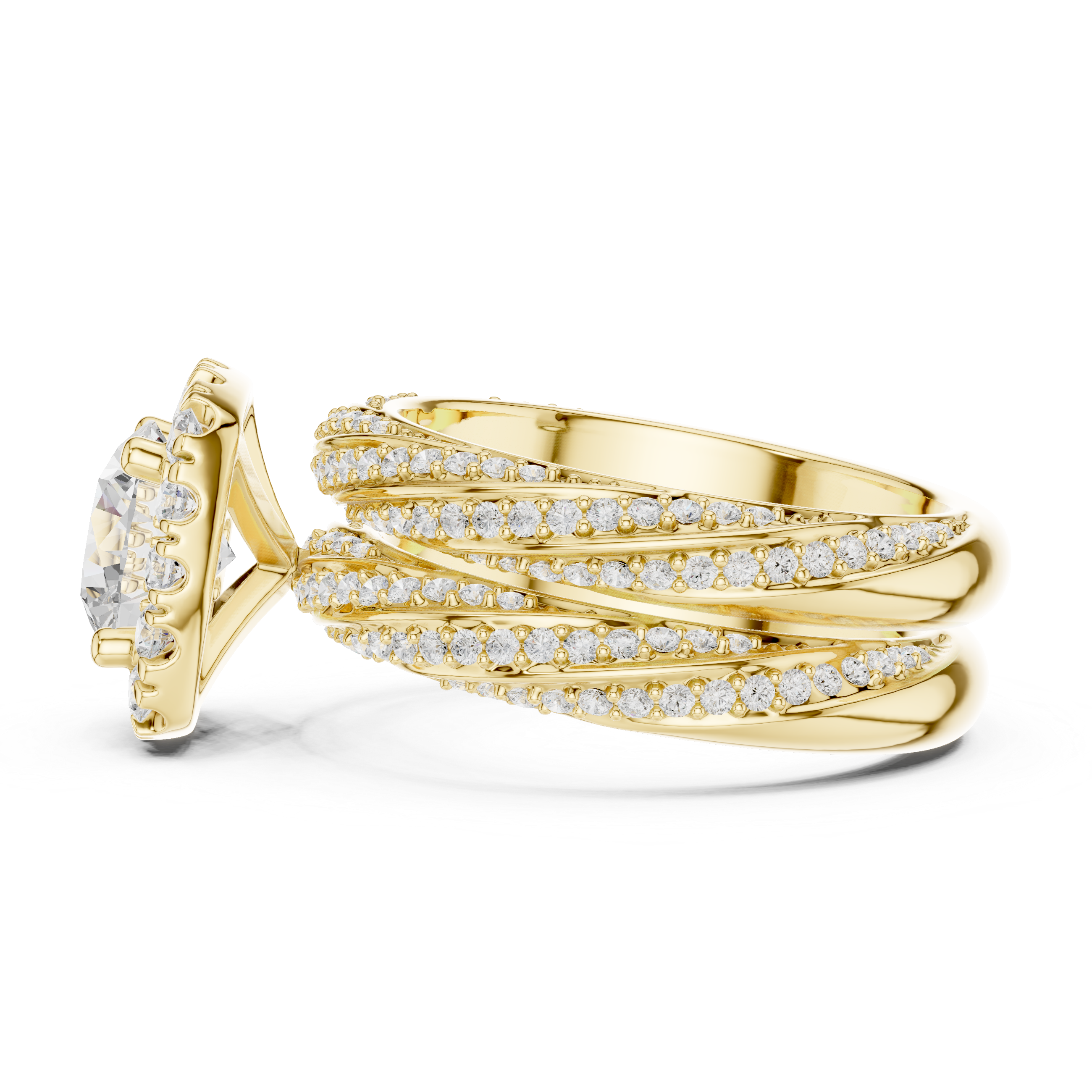 Round-Cut Diamond Halo Ring with Twisted Pav‚ Band