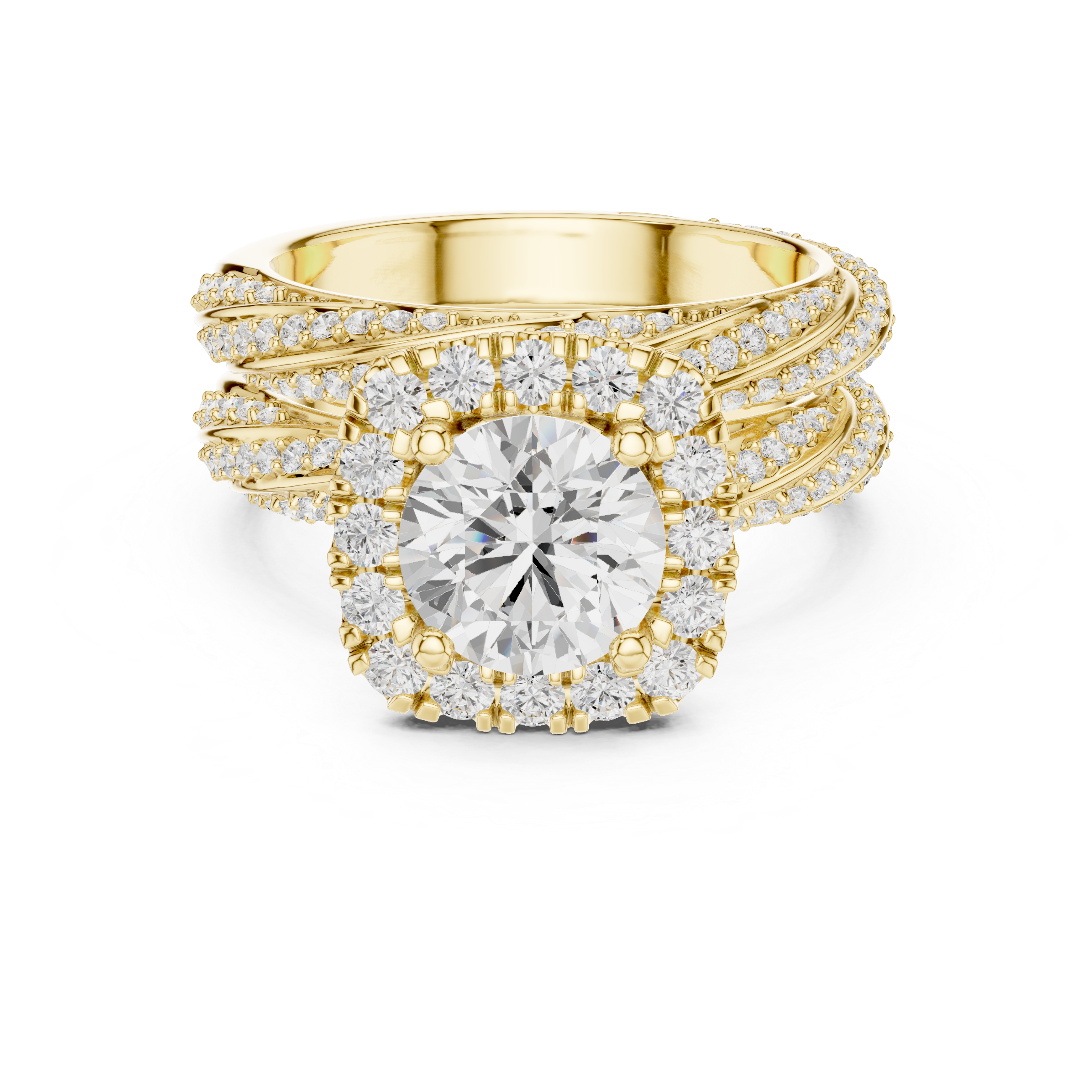 Round-Cut Diamond Halo Ring with Twisted Pav‚ Band