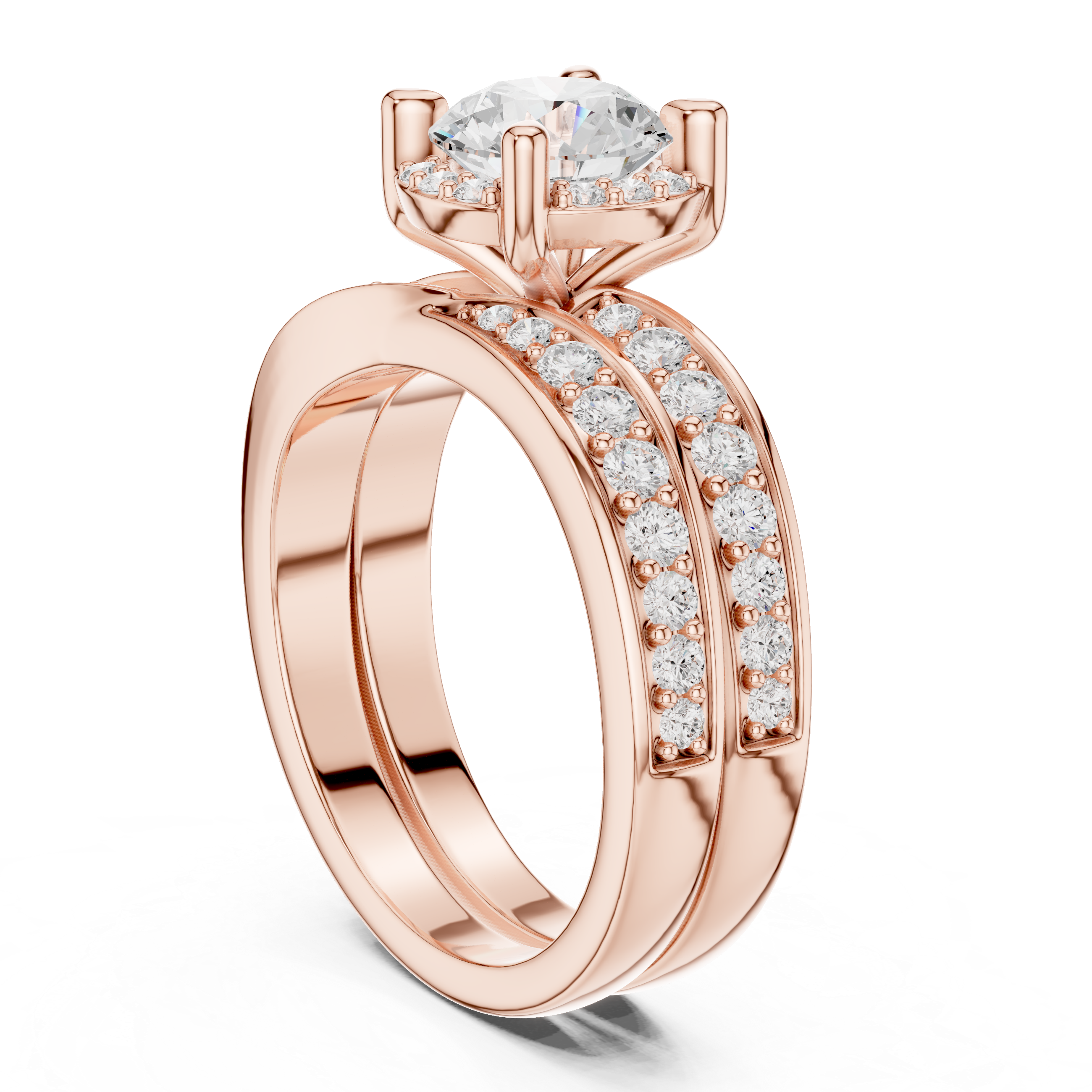 Round-Cut Diamond Halo Ring with Double Pav‚ Band
