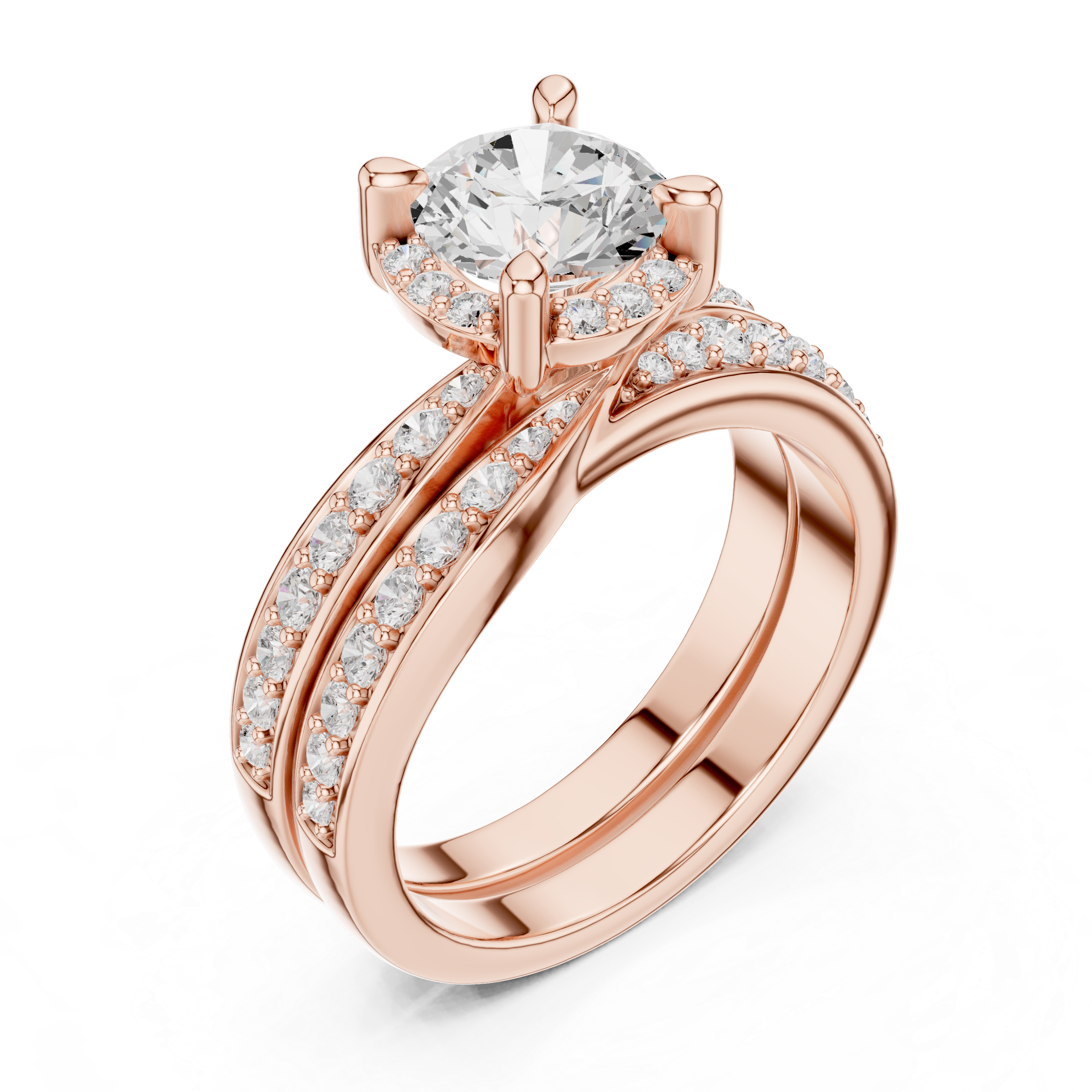Round-Cut Diamond Halo Ring with Double Pav‚ Band