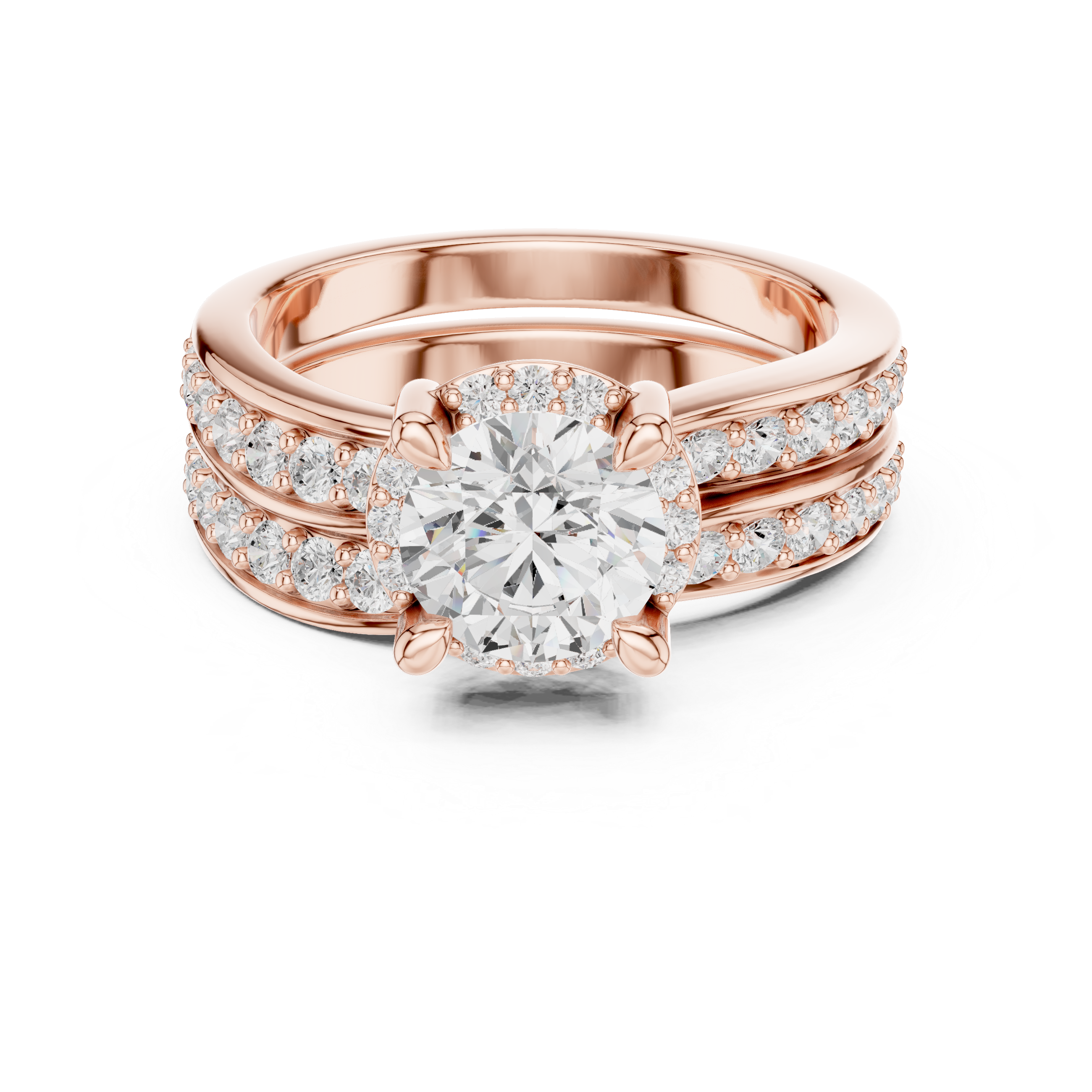 Round-Cut Diamond Halo Ring with Double Pav‚ Band