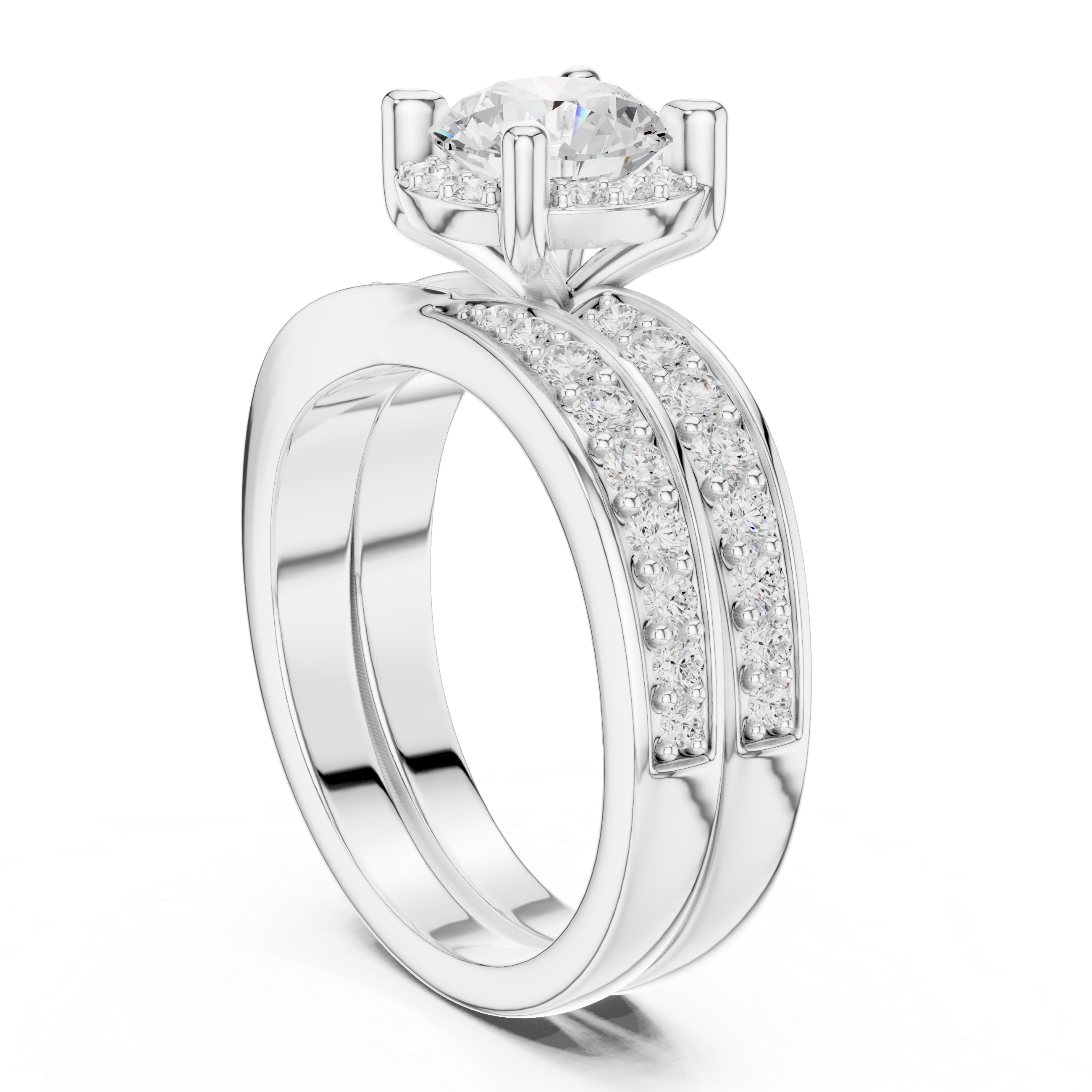 Round-Cut Diamond Halo Ring with Double Pav‚ Band