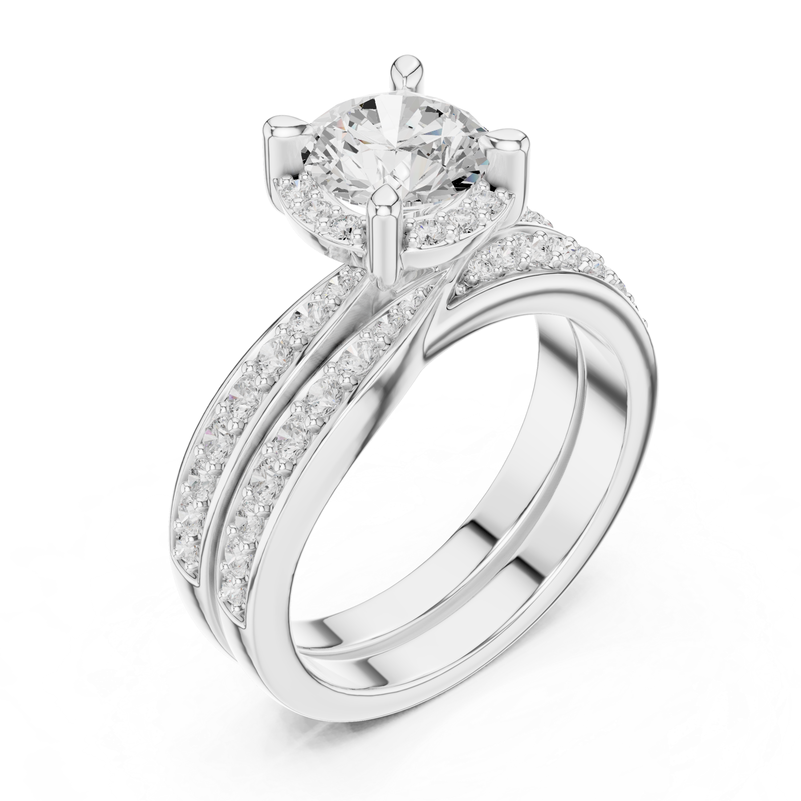 Round-Cut Diamond Halo Ring with Double Pav‚ Band