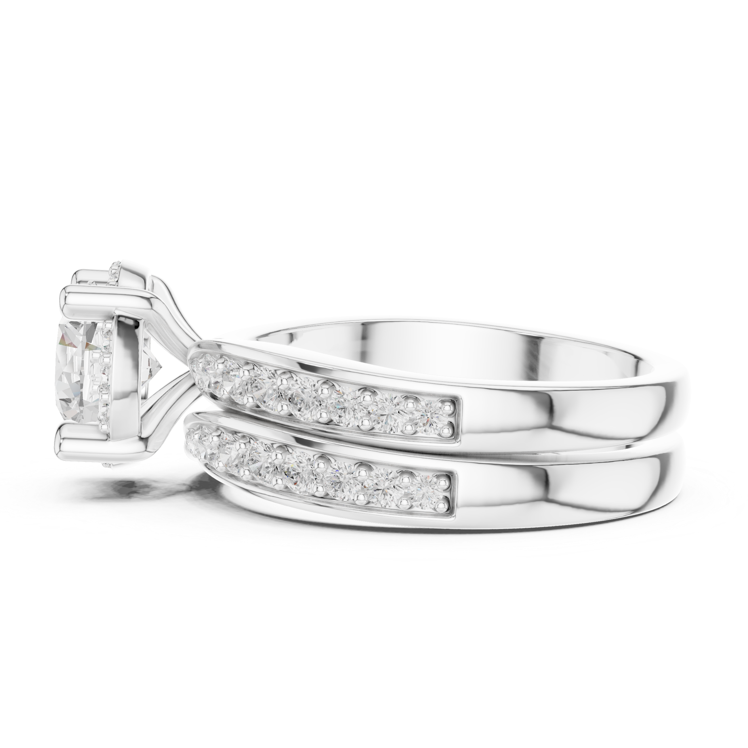Round-Cut Diamond Halo Ring with Double Pav‚ Band
